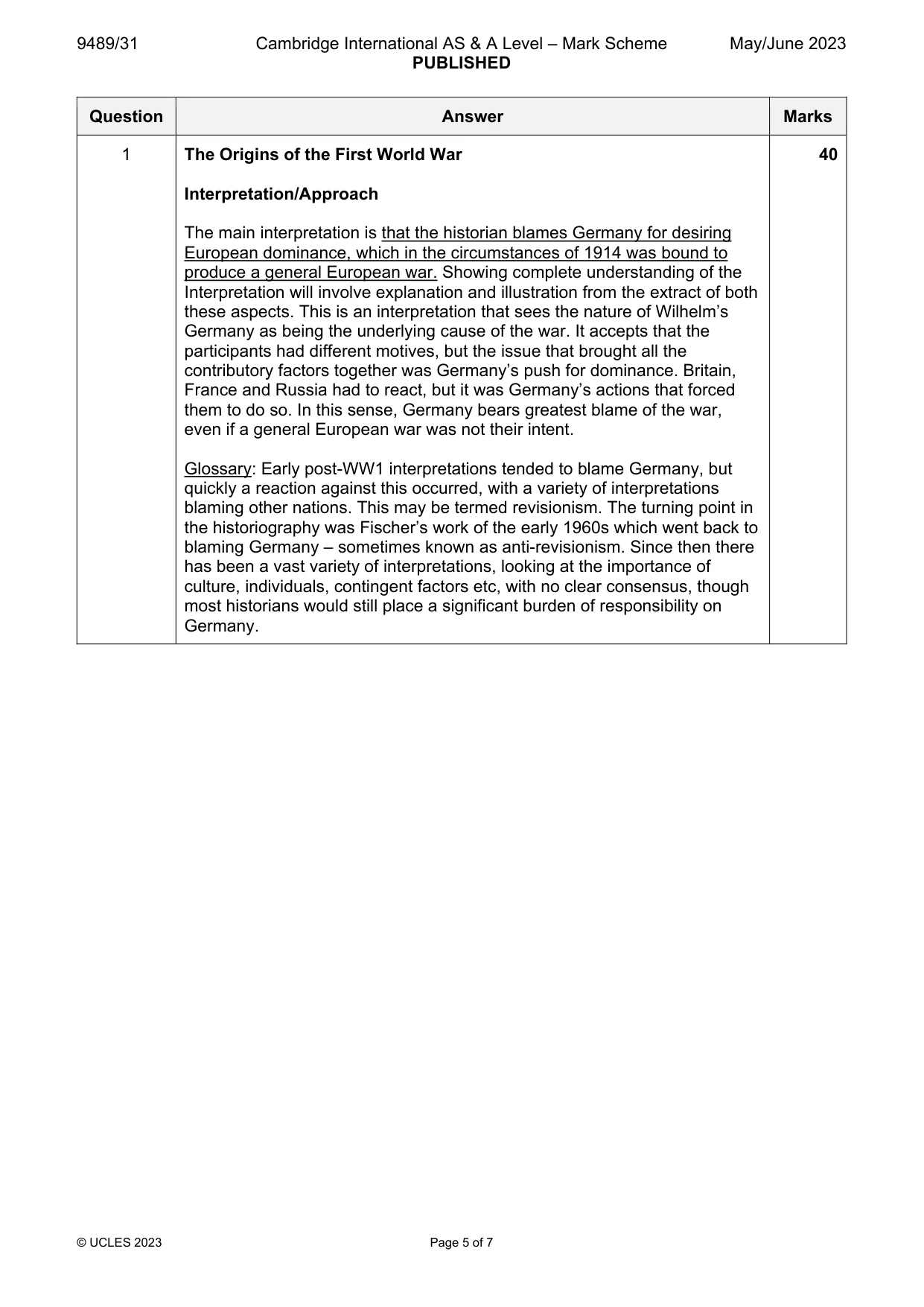 Mark scheme, page 5 of 7