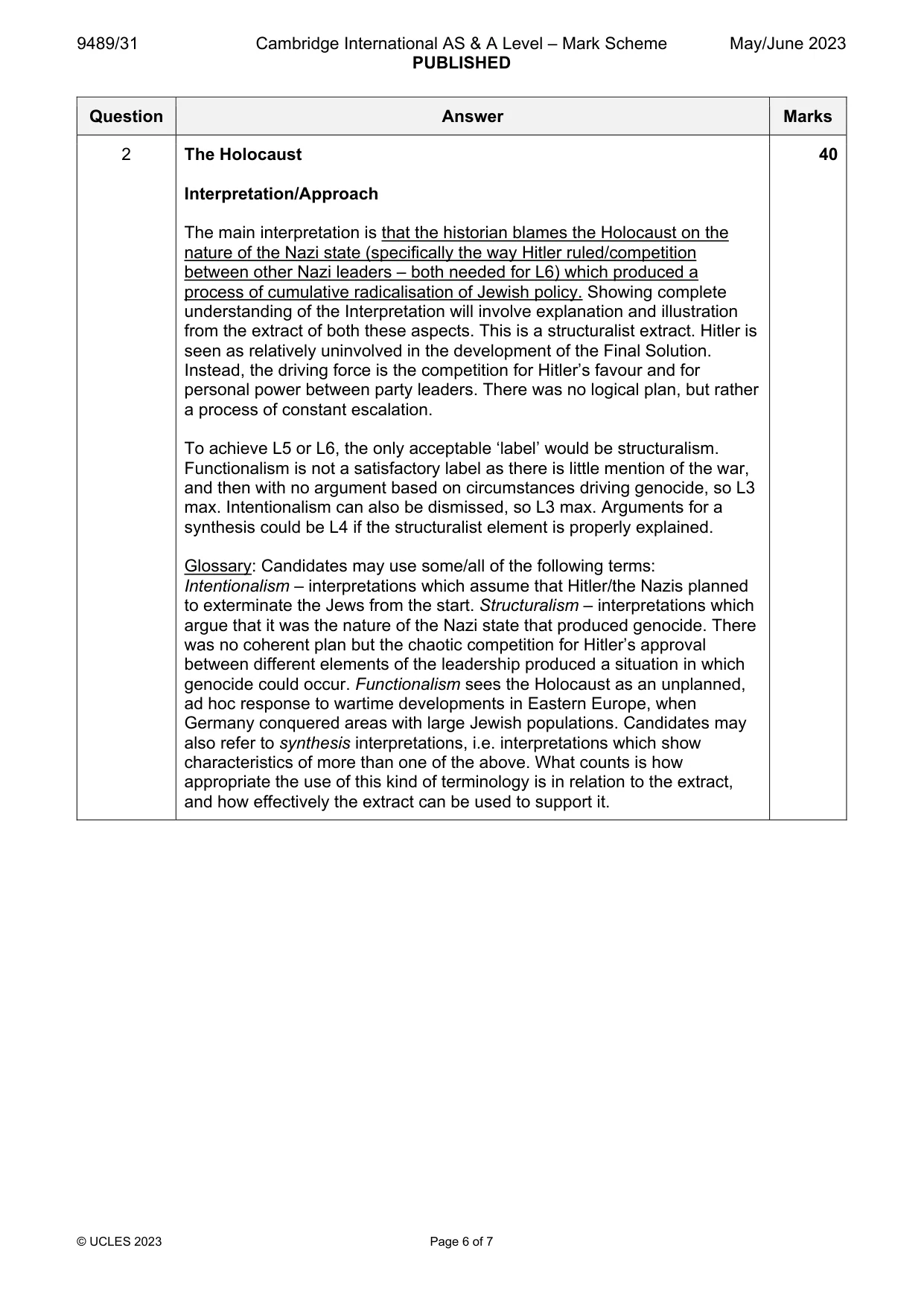 Mark scheme, page 6 of 7