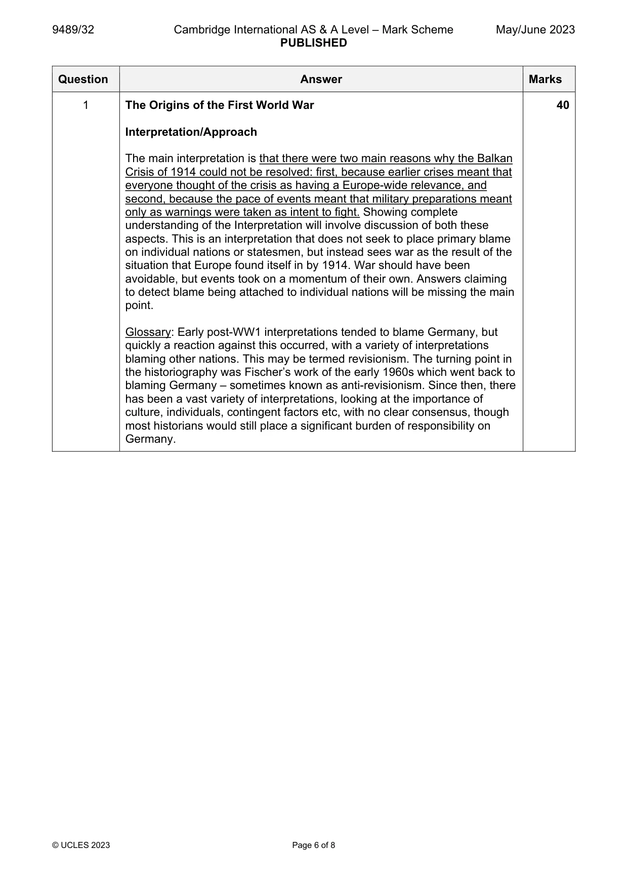 Mark scheme, page 6 of 8