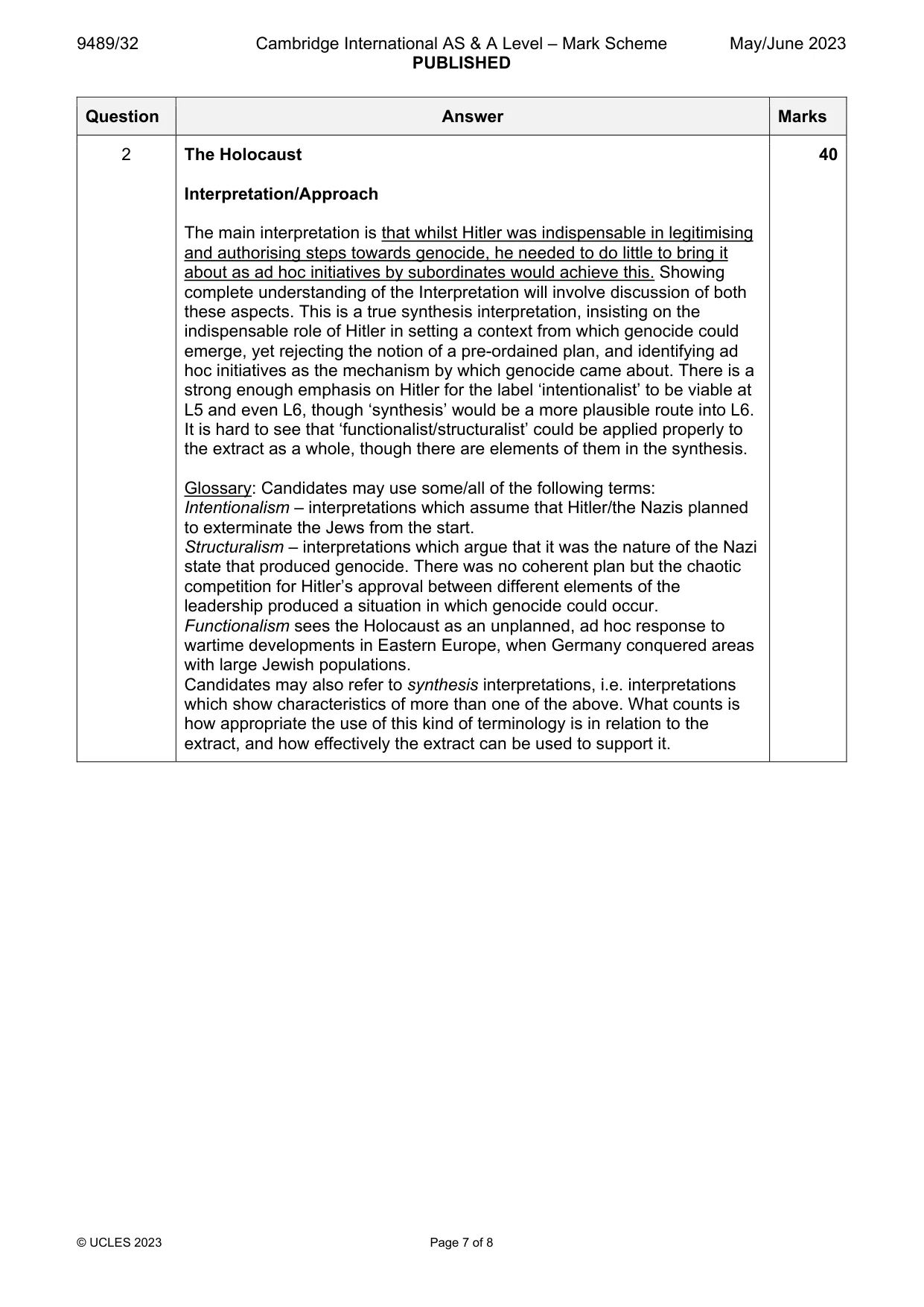 Mark scheme, page 7 of 8