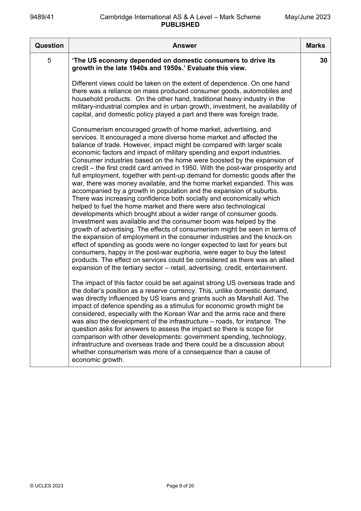 Mark scheme, page 9 of 20
