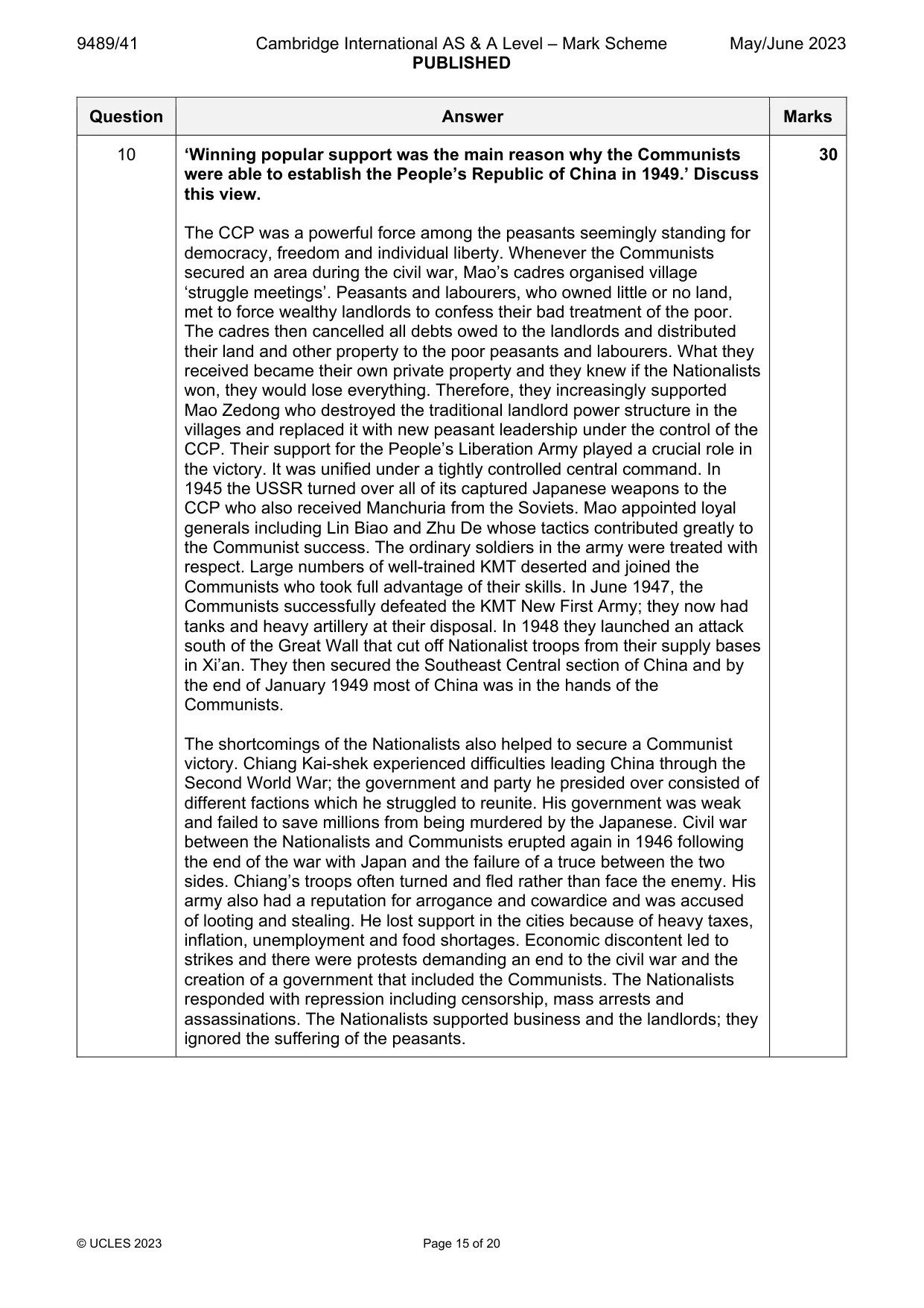 Mark scheme, page 15 of 20