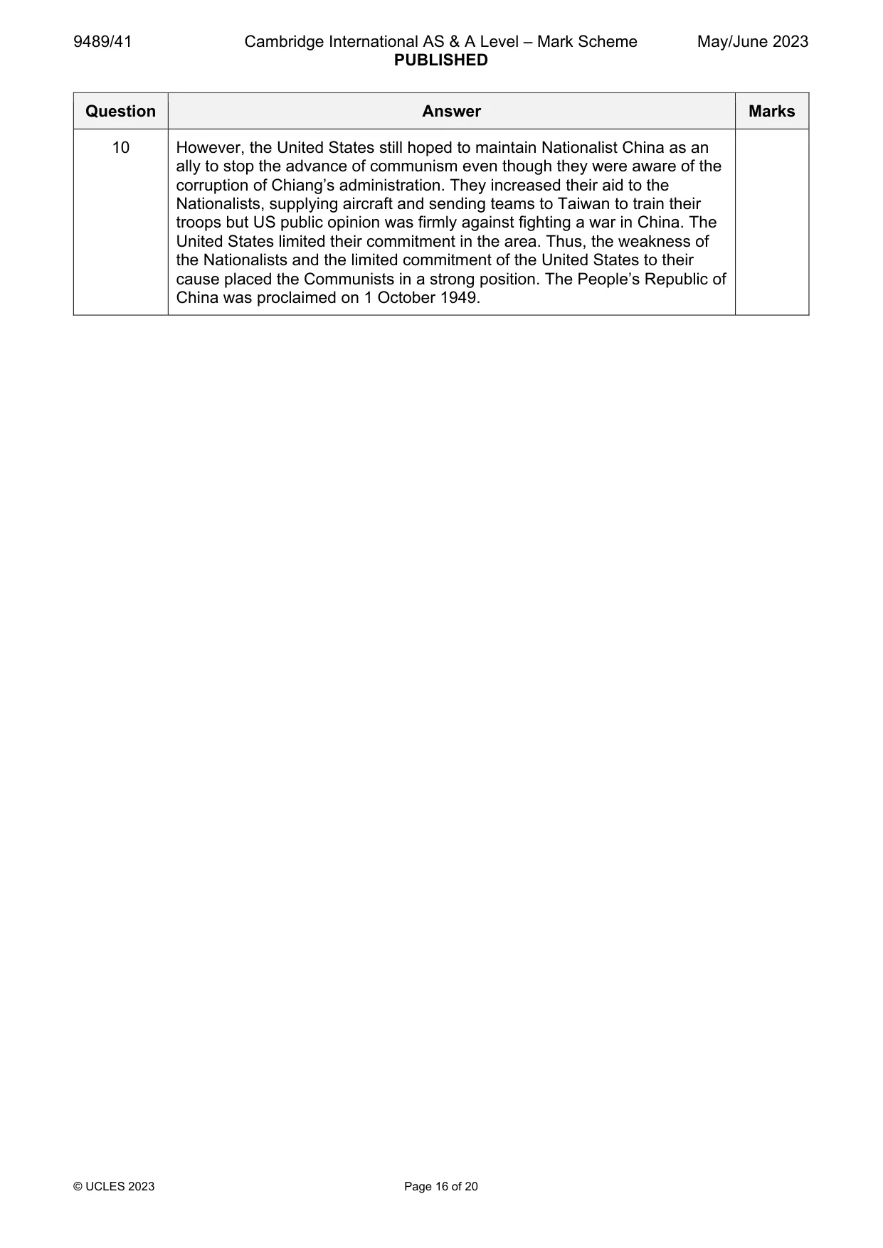 Mark scheme, page 16 of 20
