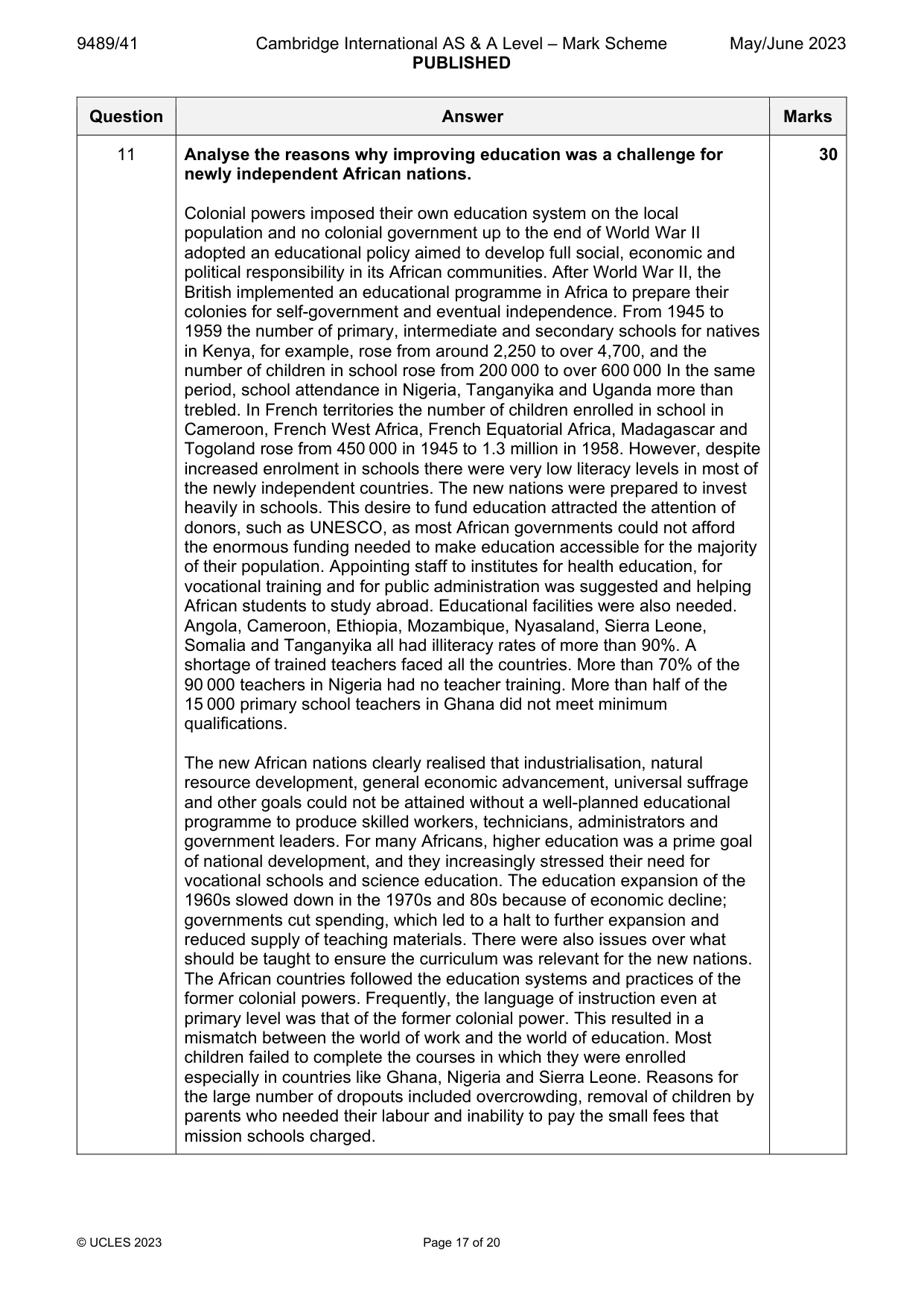 Mark scheme, page 17 of 20