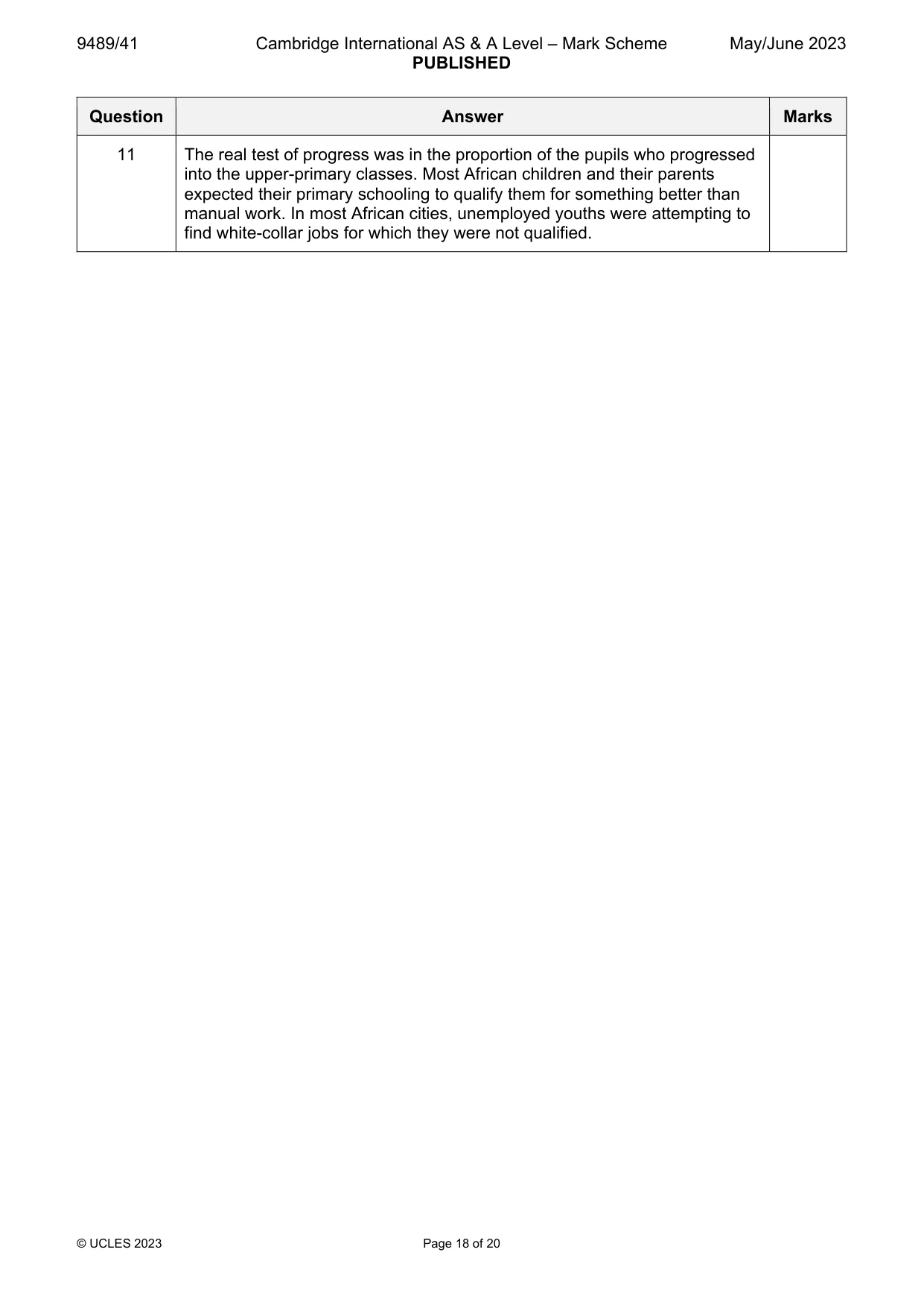 Mark scheme, page 18 of 20