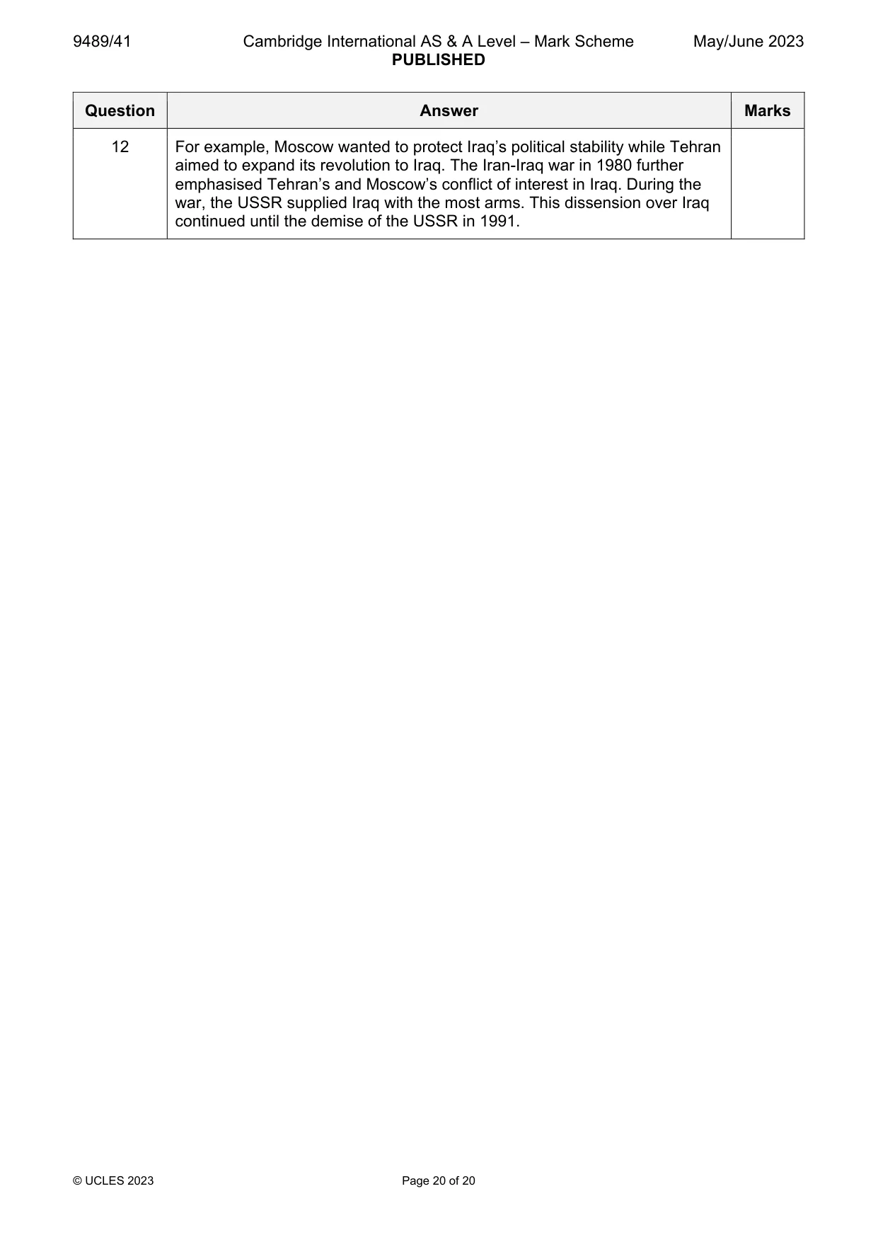 Mark scheme, page 20 of 20