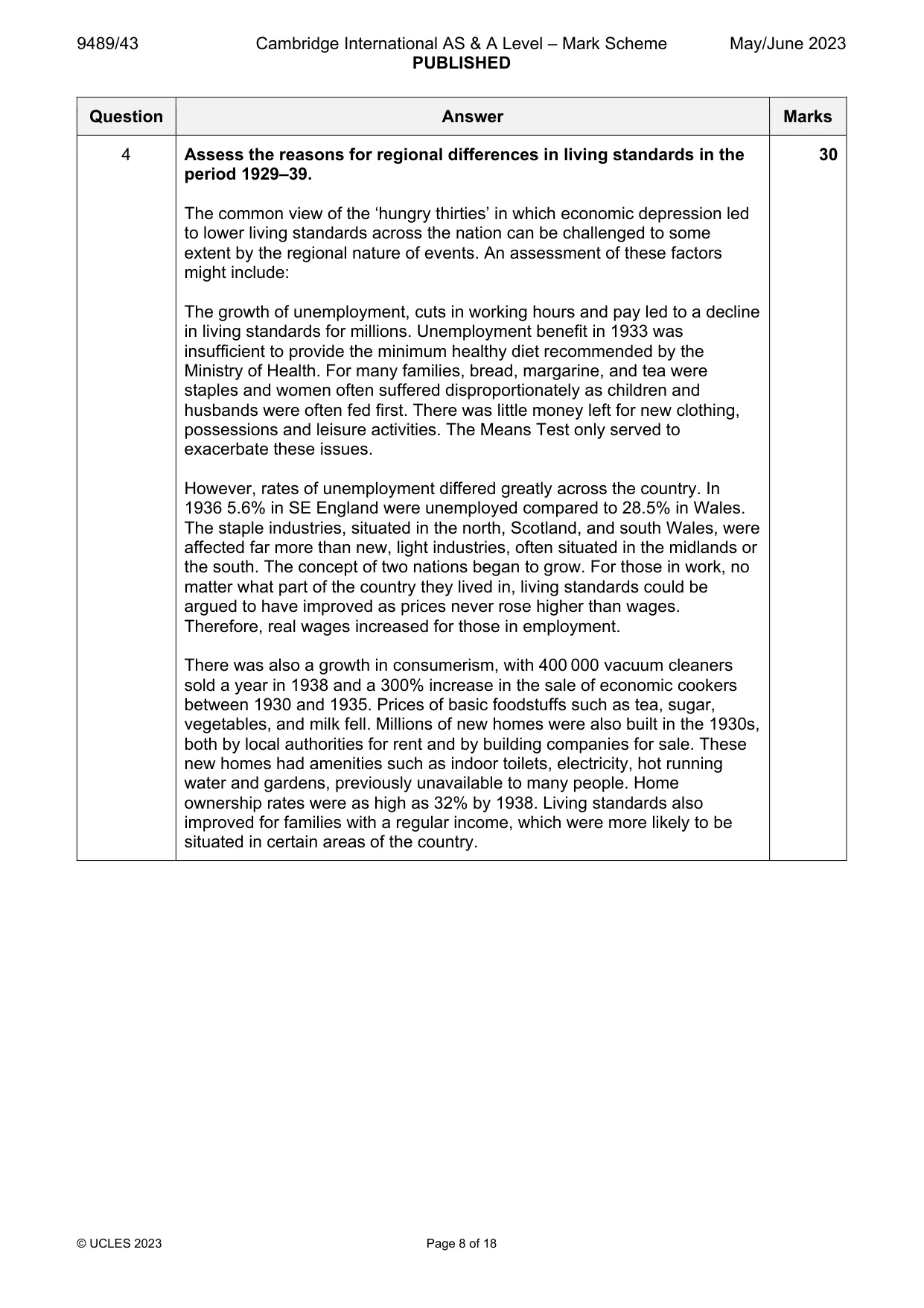 Mark scheme, page 8 of 18