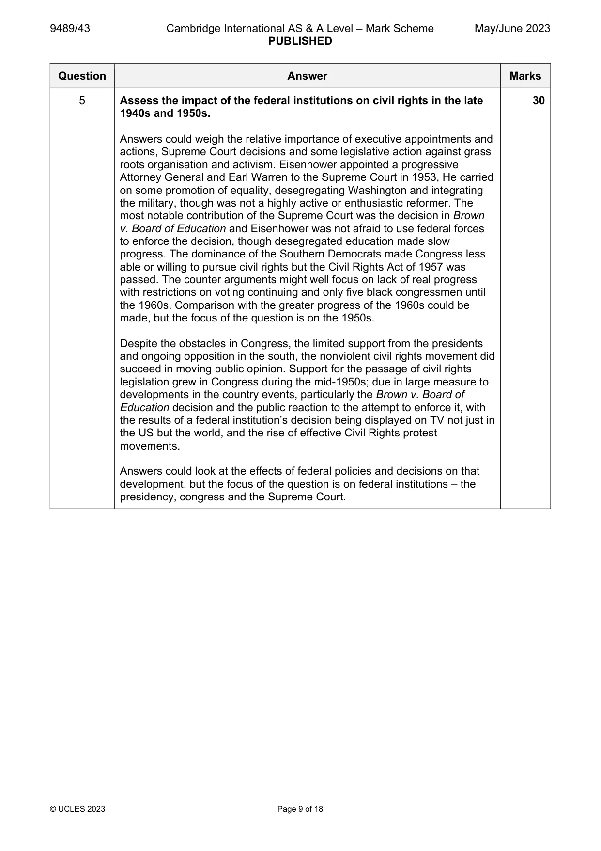 Mark scheme, page 9 of 18