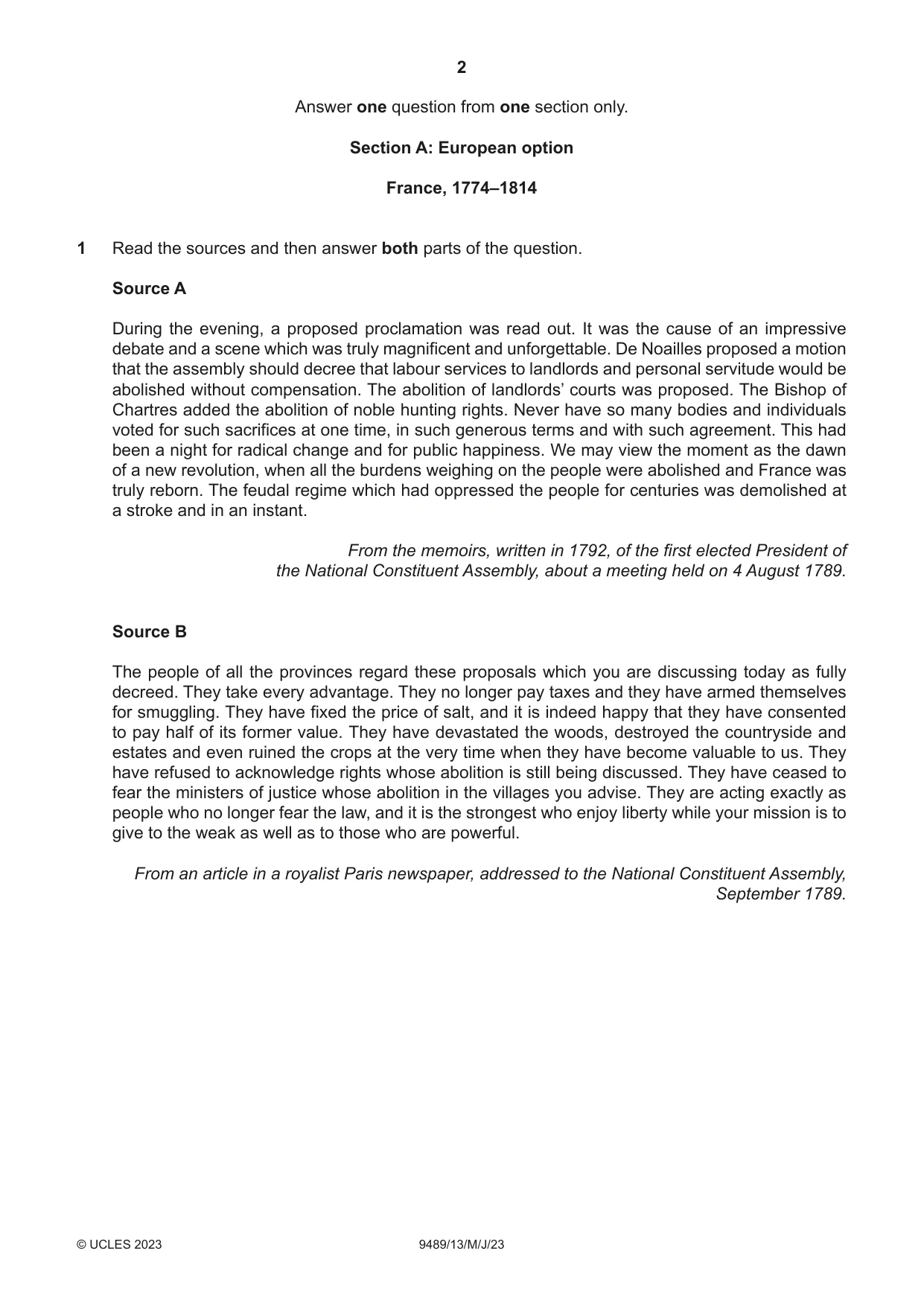 Cambridge A Level History 9489 2023 May/June Paper 1 · Variant 3 question paper, page 2 of 8