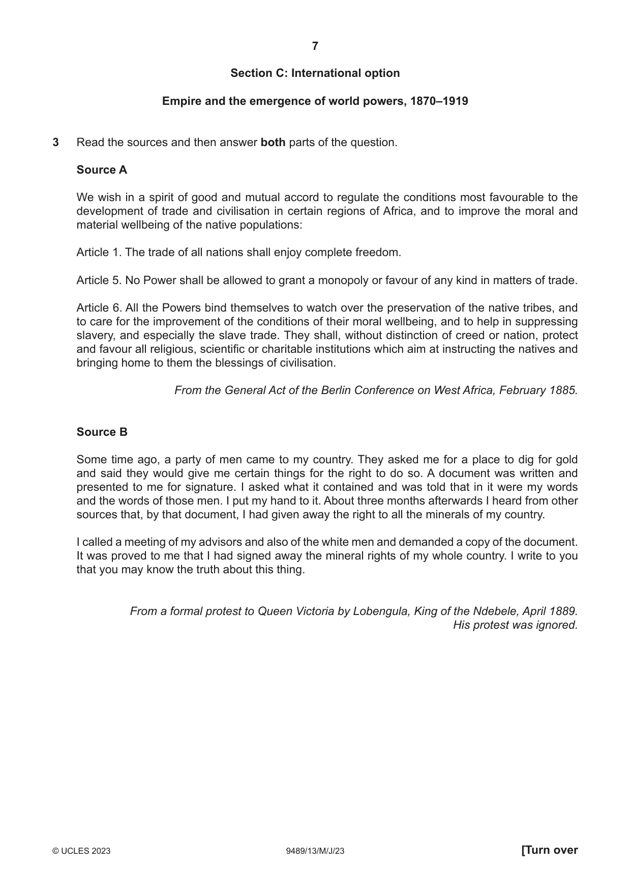Cambridge A Level History 9489 2023 May/June Paper 1 · Variant 3 question paper, page 7 of 8