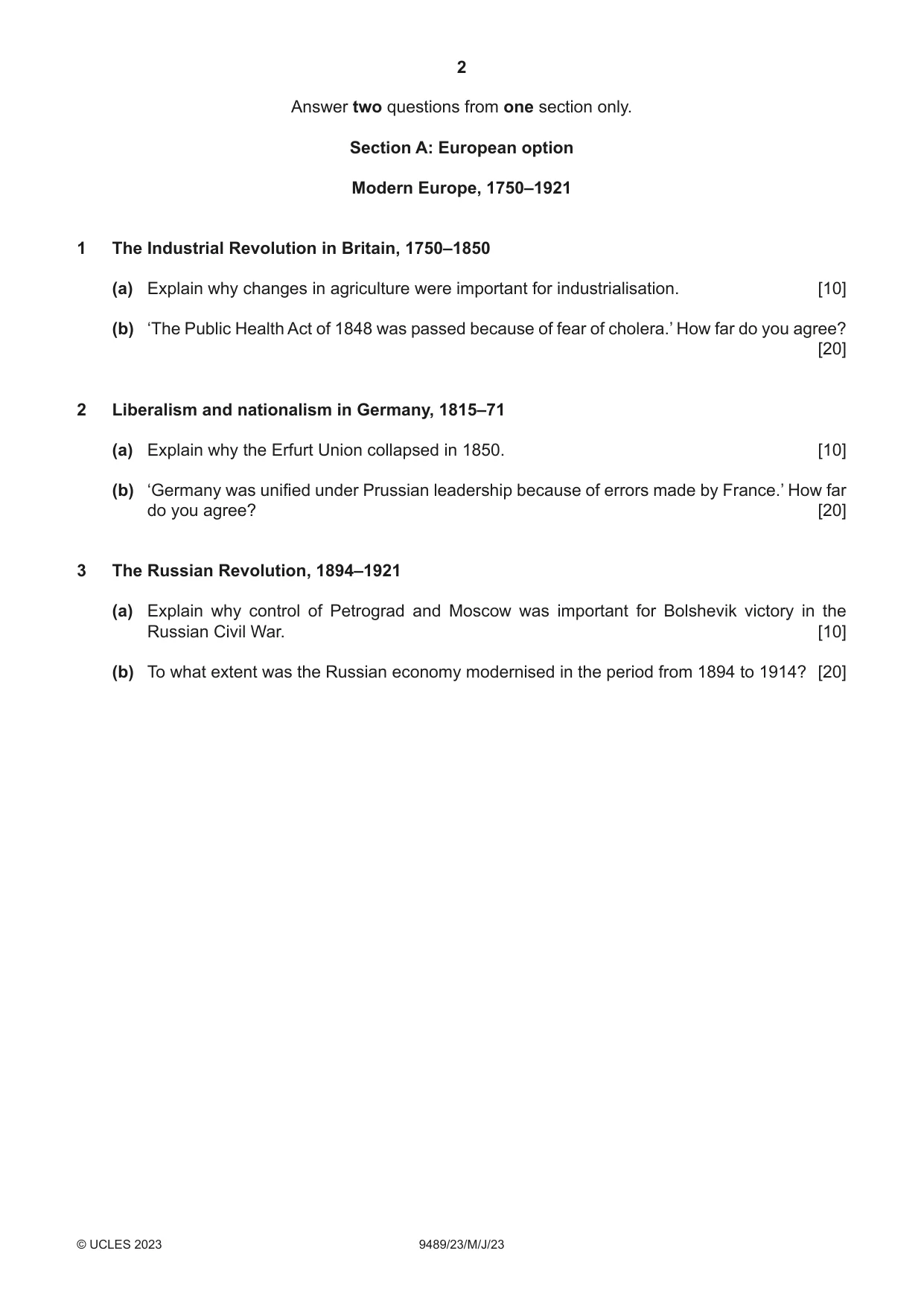 Cambridge A Level History 9489 2023 May/June Paper 2 · Variant 3 question paper, page 2 of 4
