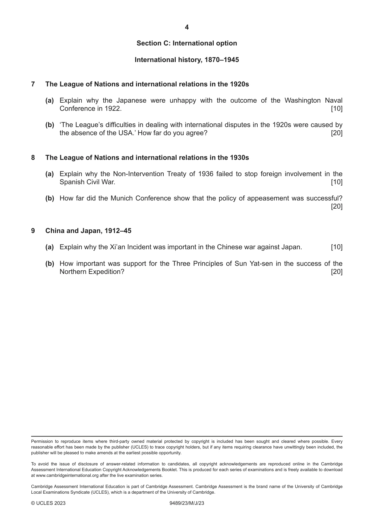 Cambridge A Level History 9489 2023 May/June Paper 2 · Variant 3 question paper, page 4 of 4