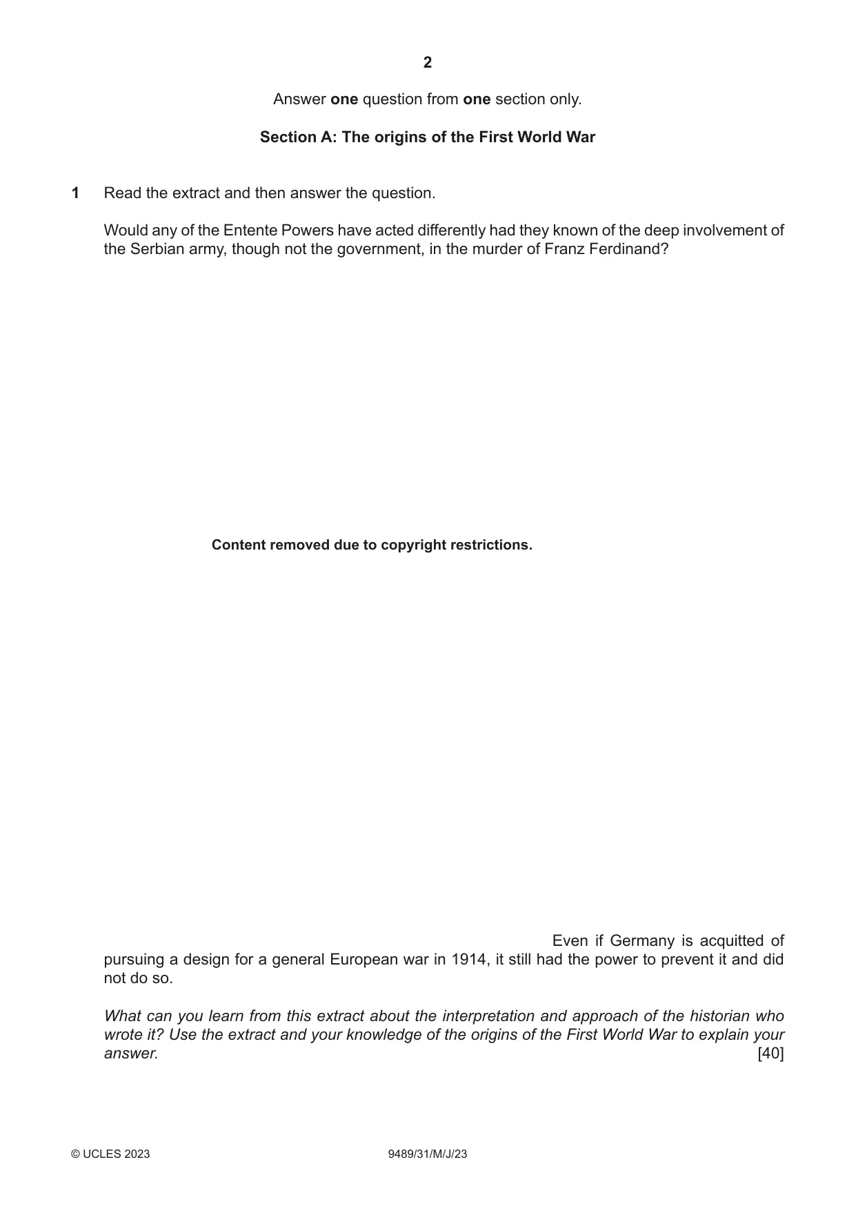 Cambridge A Level History 9489 2023 May/June Paper 3 · Variant 1 question paper, page 2 of 4