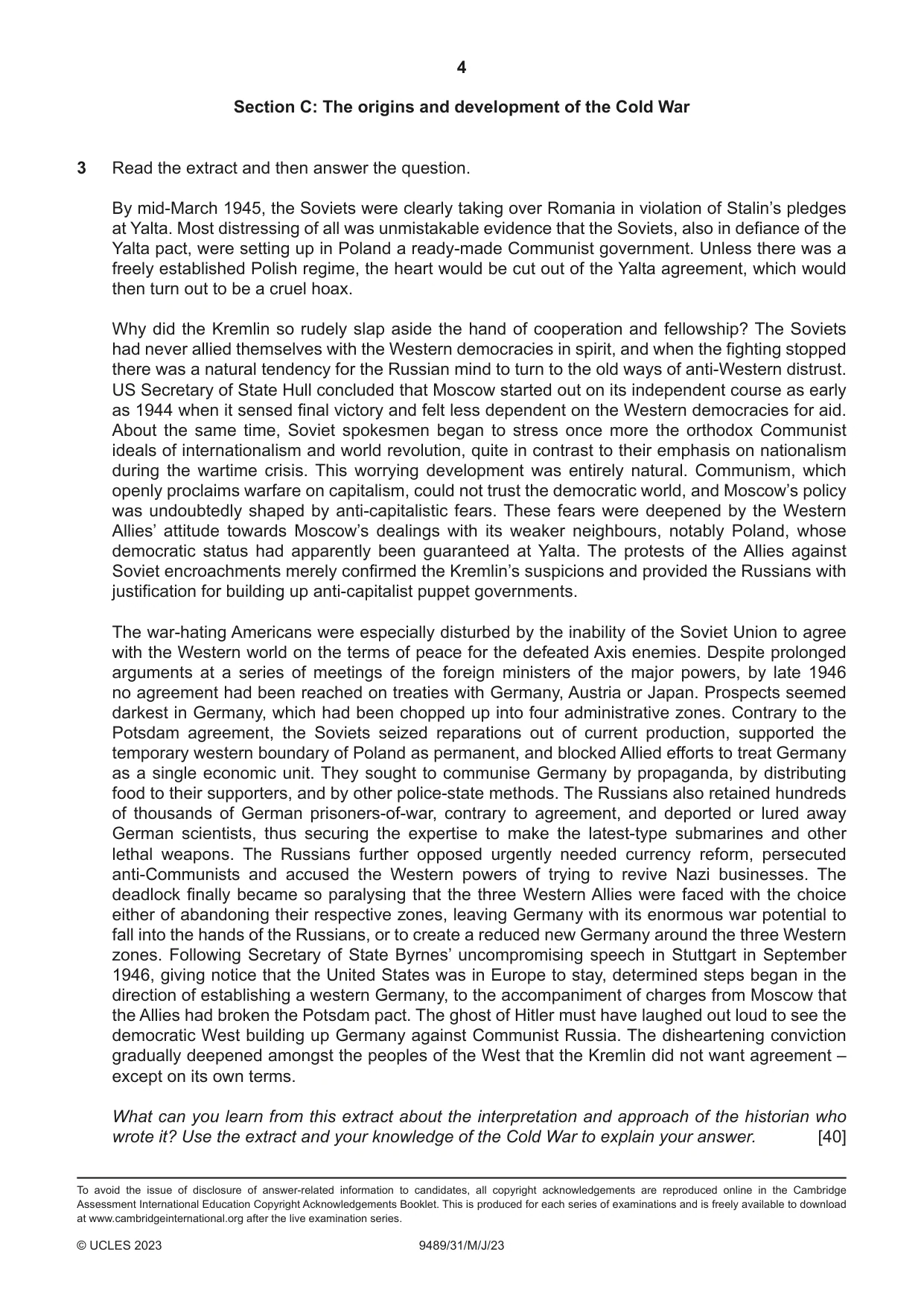 Cambridge A Level History 9489 2023 May/June Paper 3 · Variant 1 question paper, page 4 of 4
