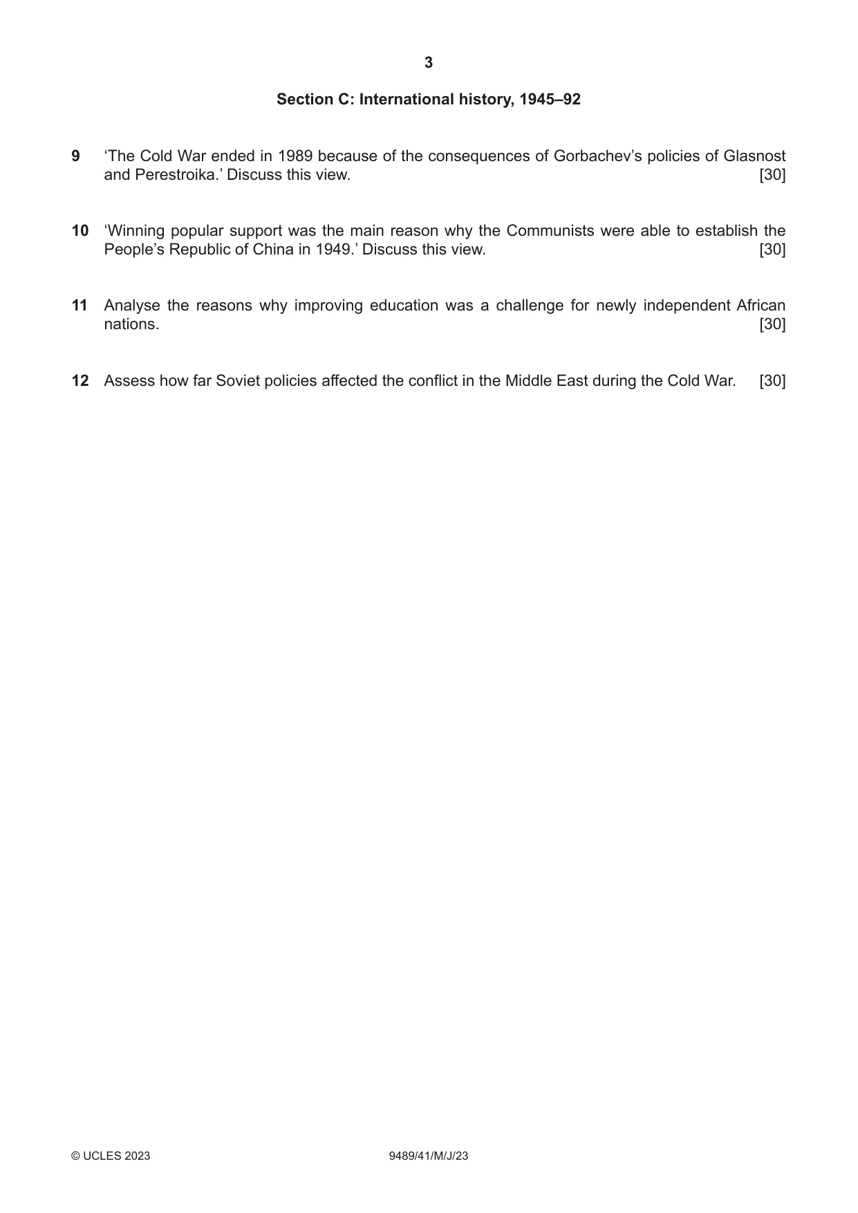 Cambridge A Level History 9489 2023 May/June Paper 4 · Variant 1 question paper, page 3 of 4