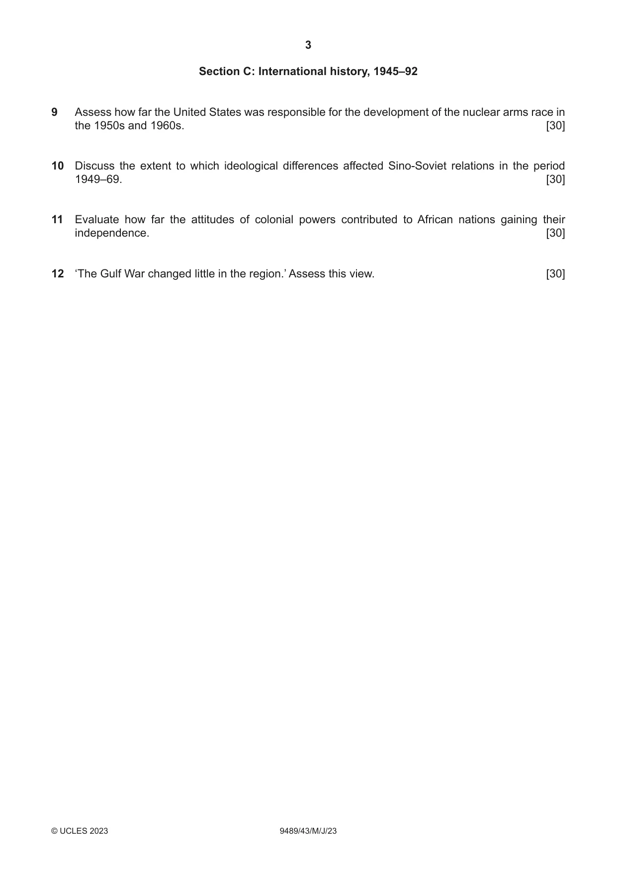 Cambridge A Level History 9489 2023 May/June Paper 4 · Variant 3 question paper, page 3 of 4
