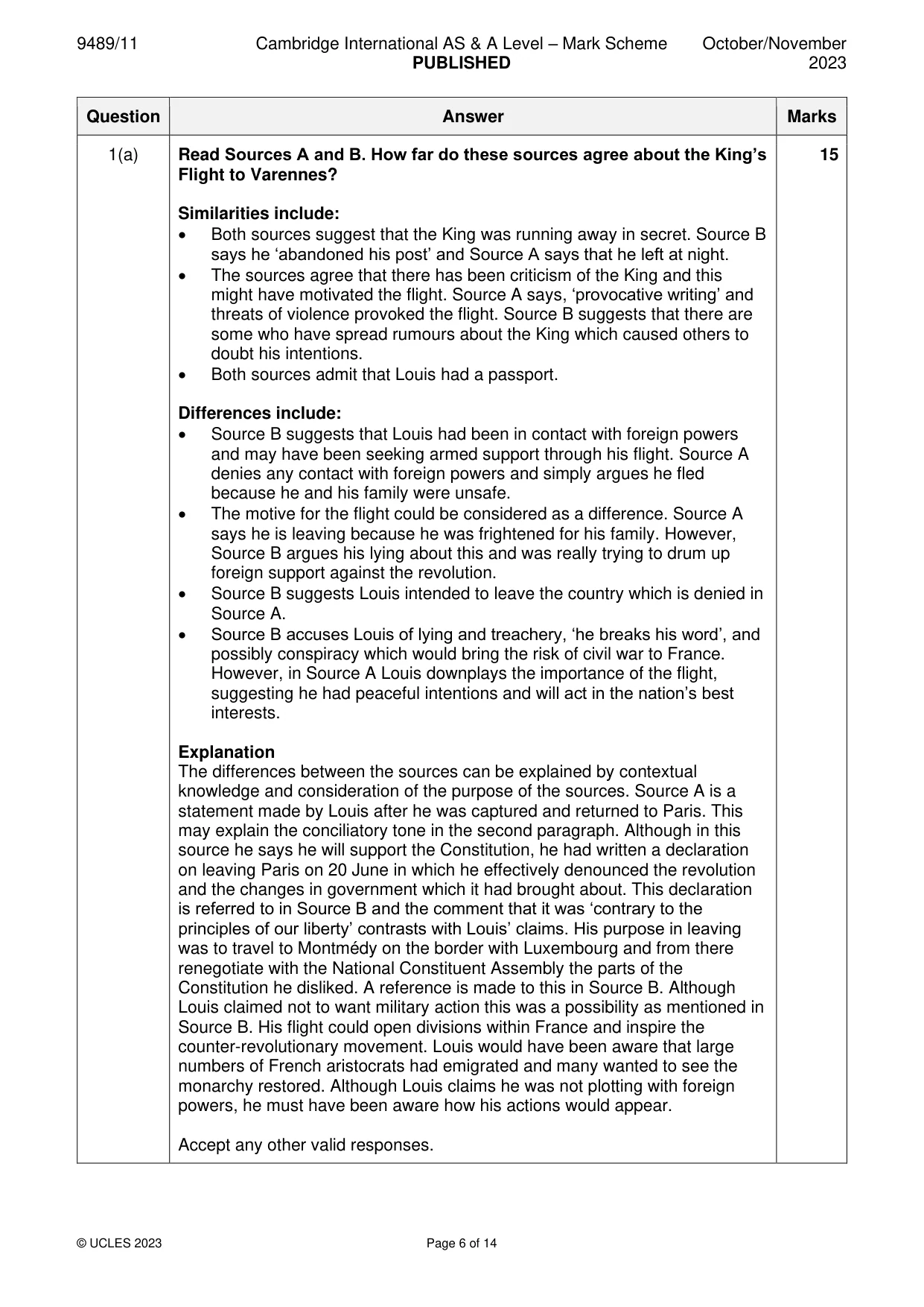 Mark scheme, page 6 of 14