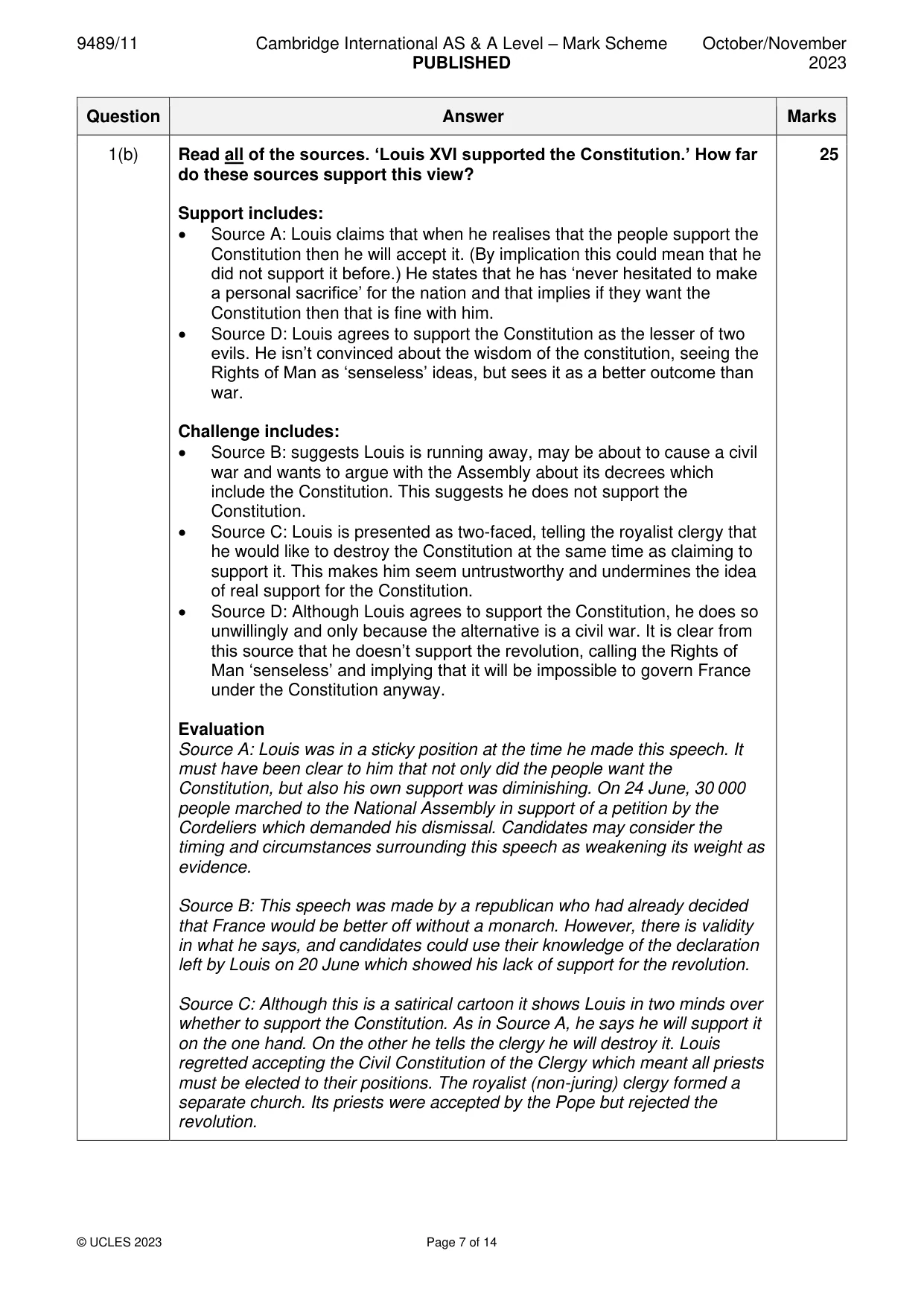 Mark scheme, page 7 of 14