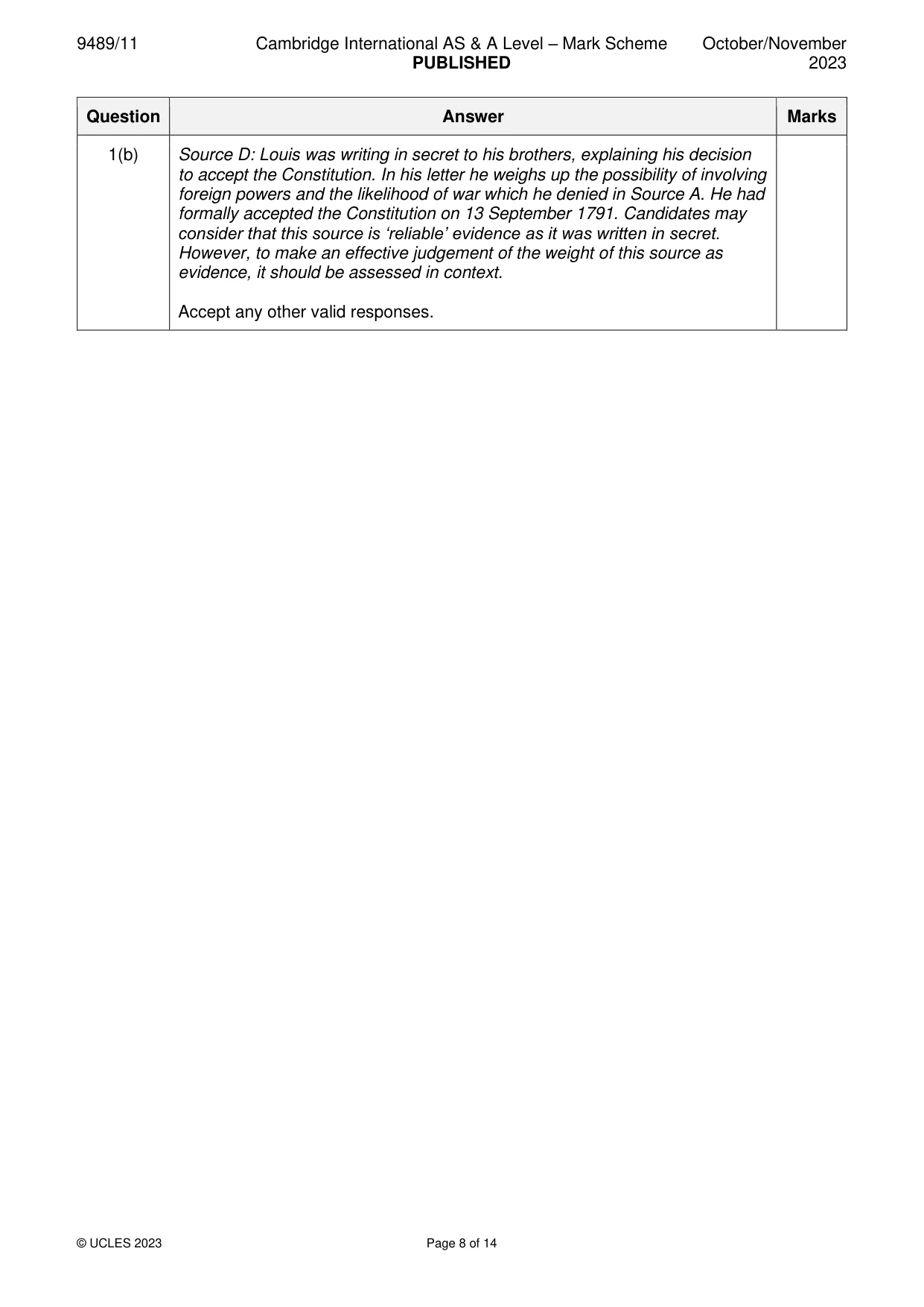 Mark scheme, page 8 of 14