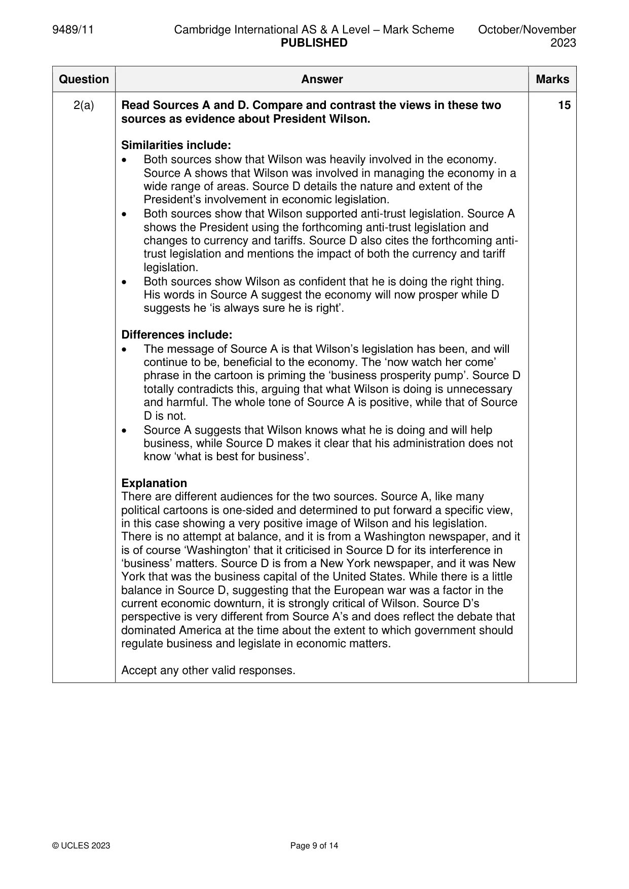Mark scheme, page 9 of 14
