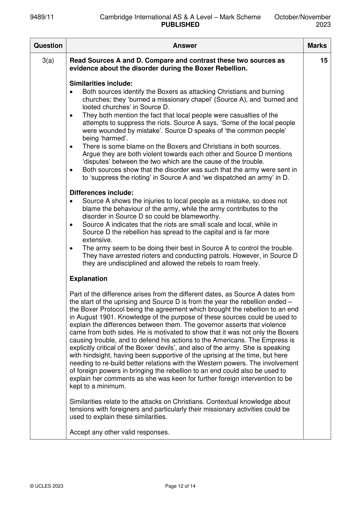 Mark scheme, page 12 of 14