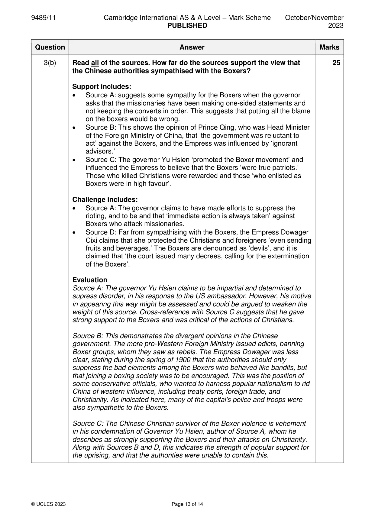 Mark scheme, page 13 of 14