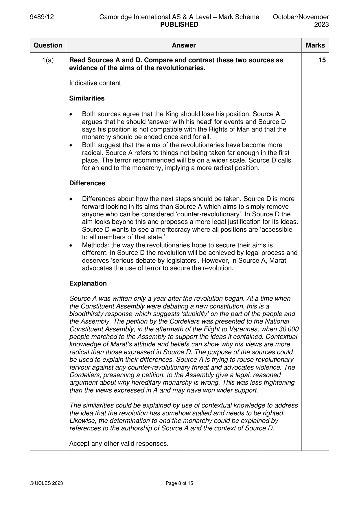 Mark scheme, page 8 of 15
