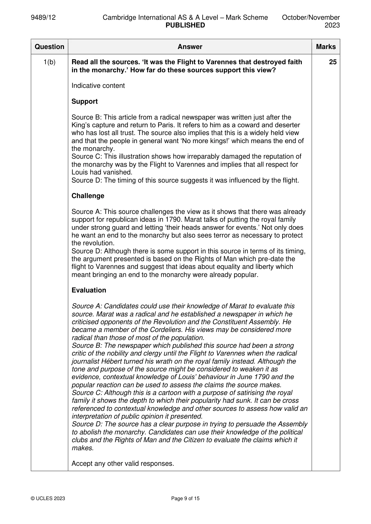 Mark scheme, page 9 of 15