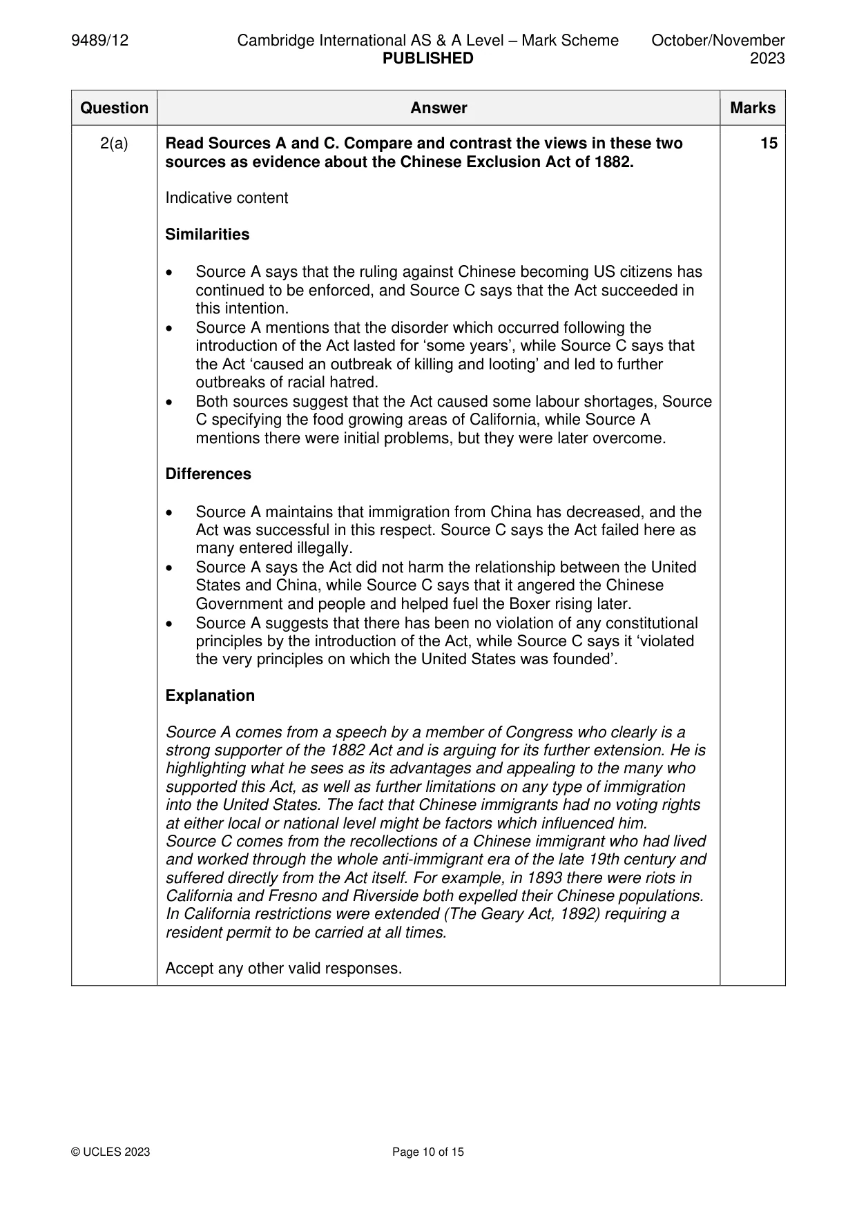 Mark scheme, page 10 of 15