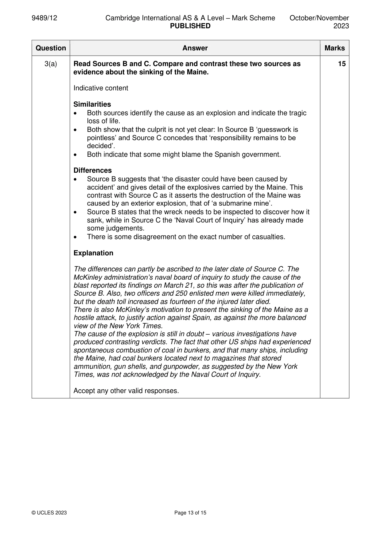 Mark scheme, page 13 of 15
