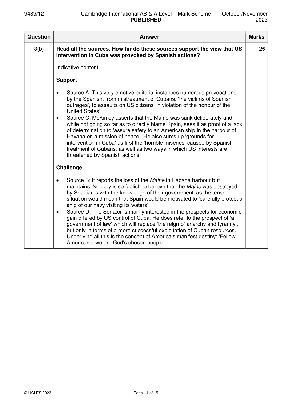 Mark scheme, page 14 of 15