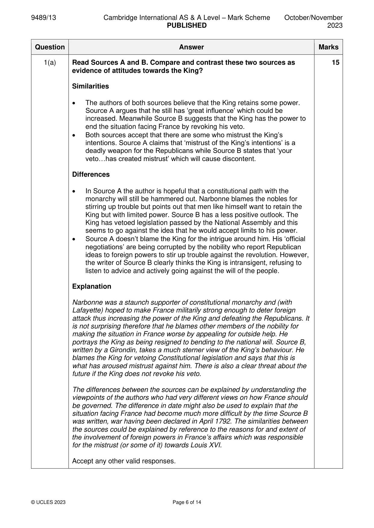 Mark scheme, page 6 of 14