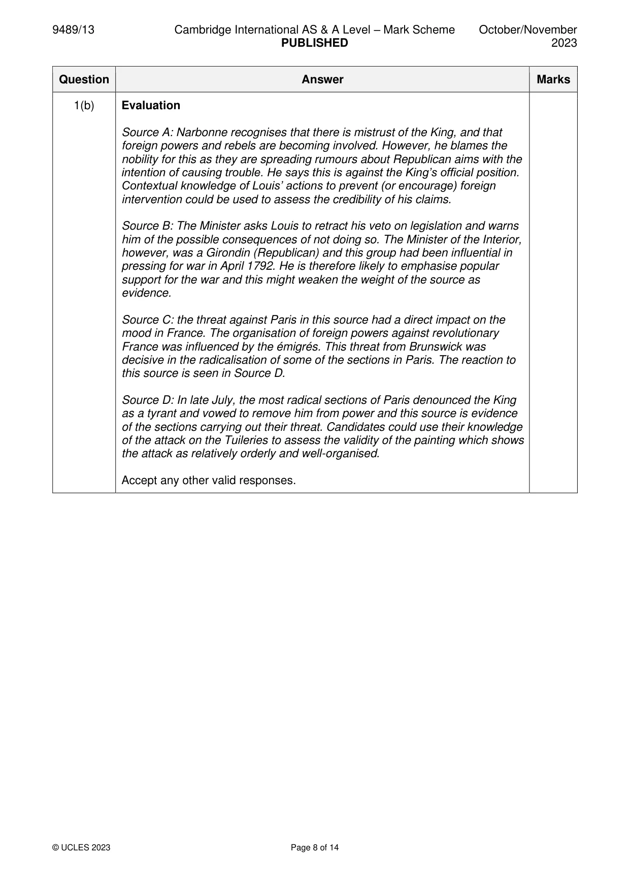 Mark scheme, page 8 of 14