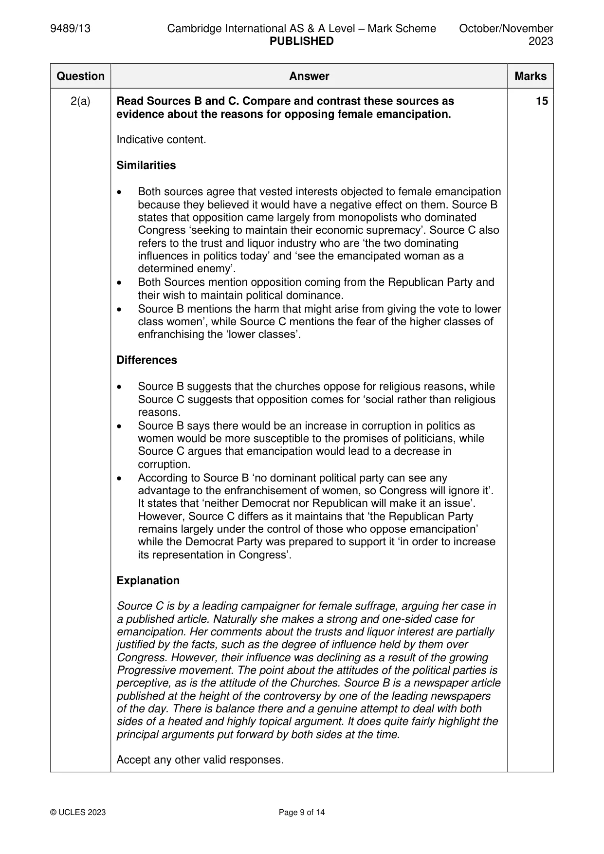 Mark scheme, page 9 of 14