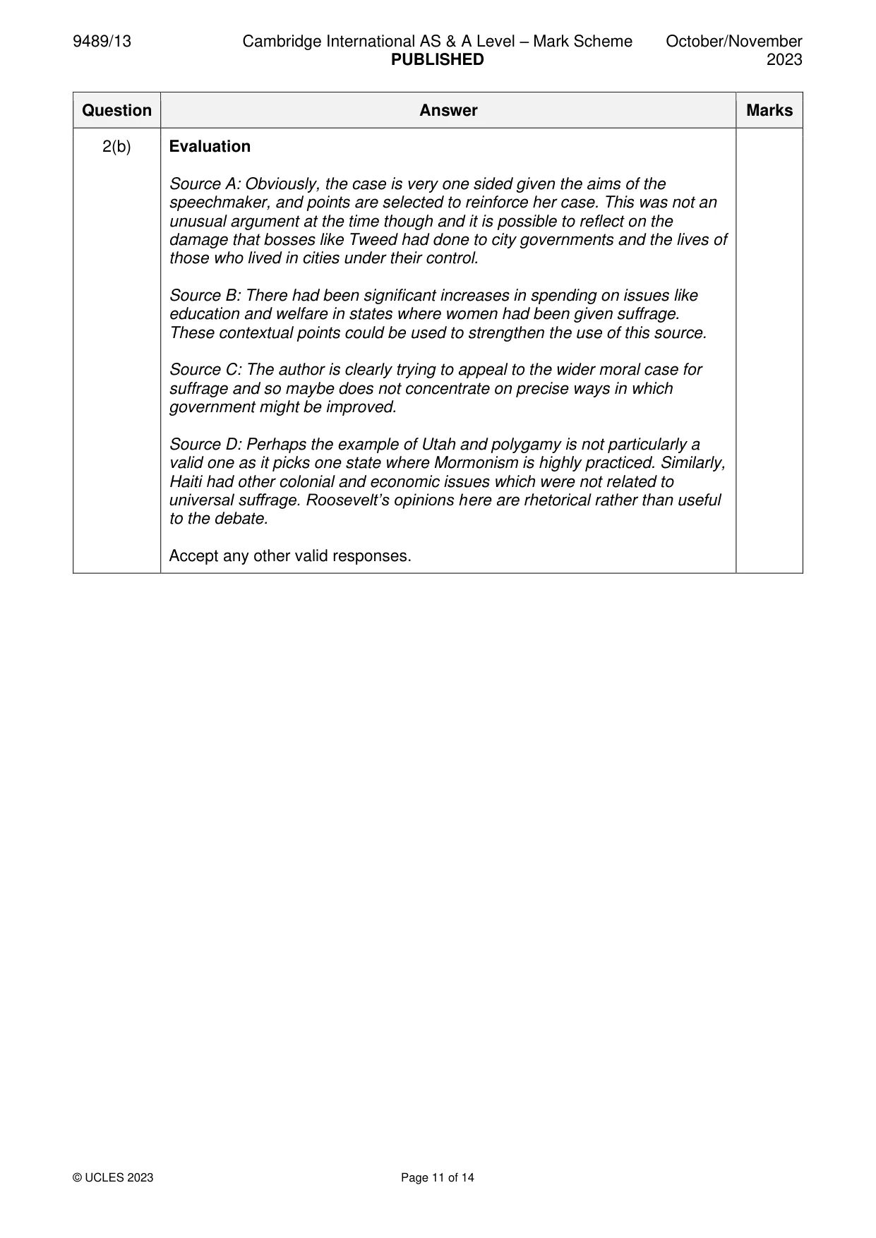 Mark scheme, page 11 of 14