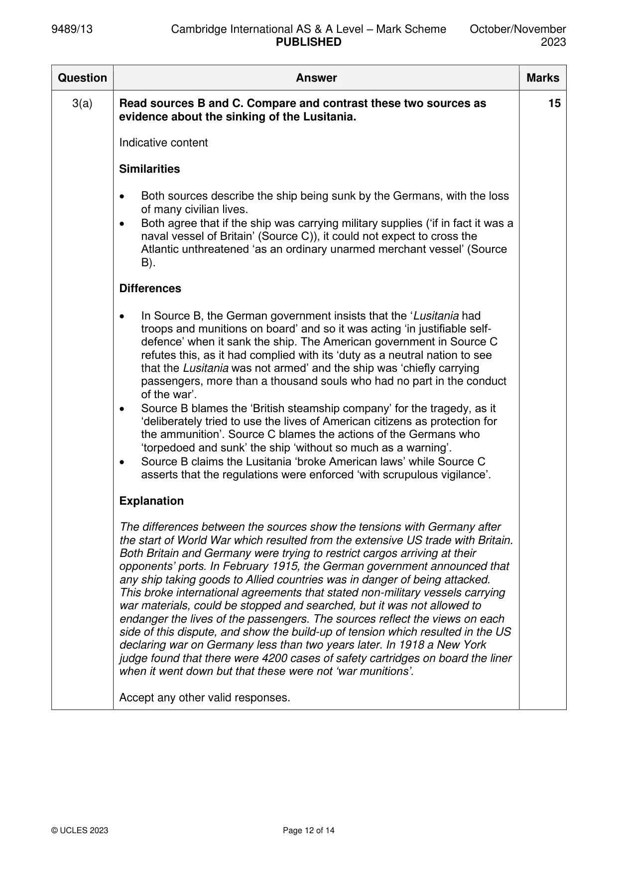 Mark scheme, page 12 of 14