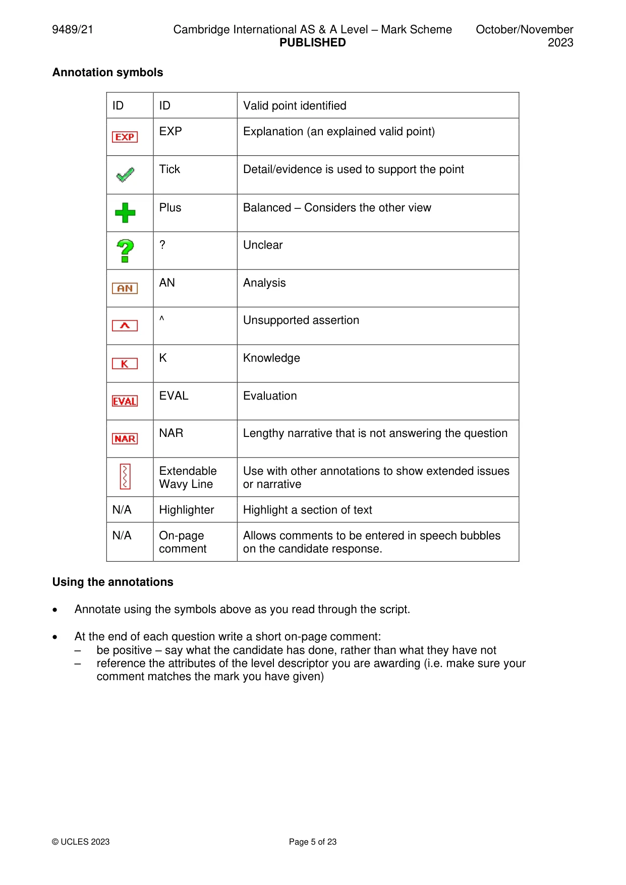 Mark scheme, page 5 of 23