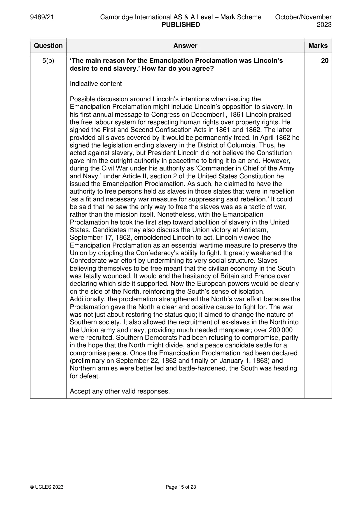 Mark scheme, page 15 of 23