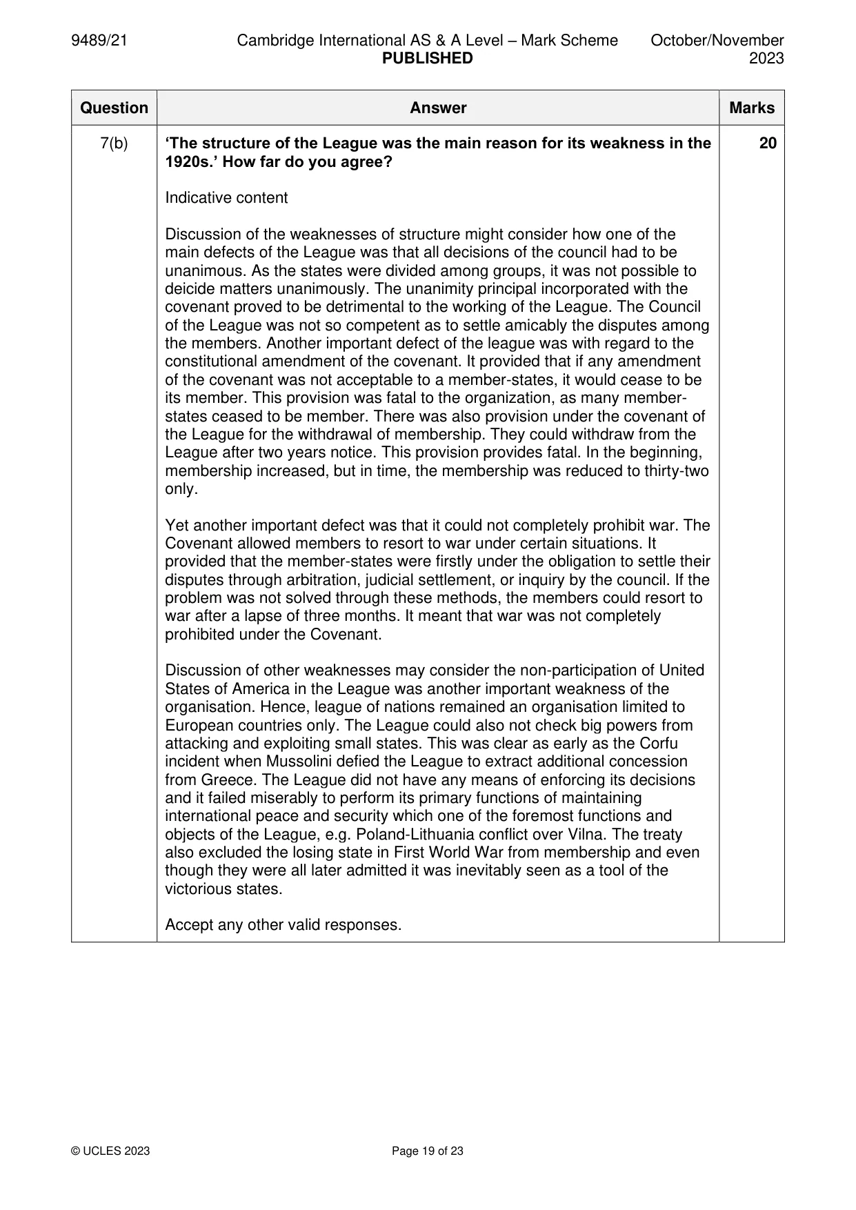 Mark scheme, page 19 of 23