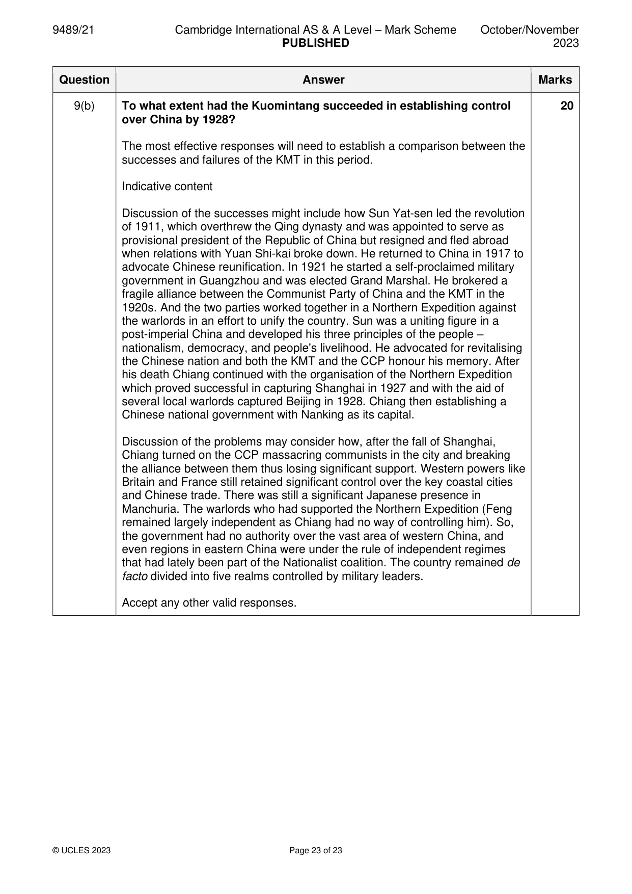 Mark scheme, page 23 of 23