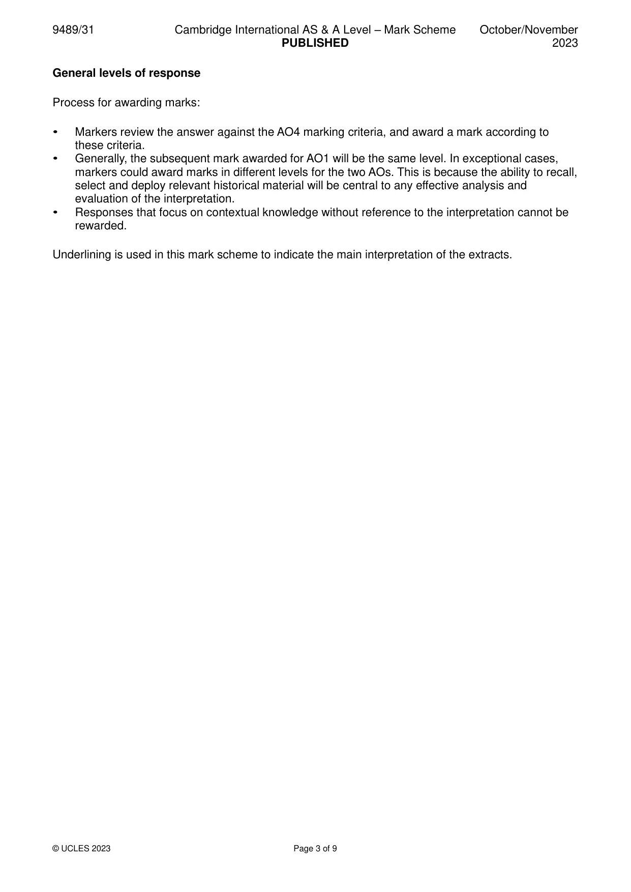 Mark scheme, page 3 of 9