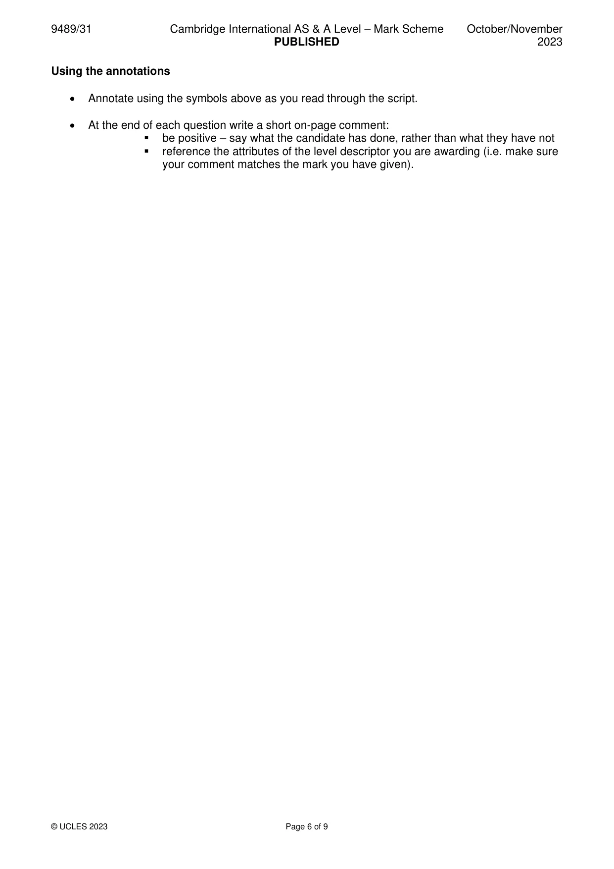 Mark scheme, page 6 of 9
