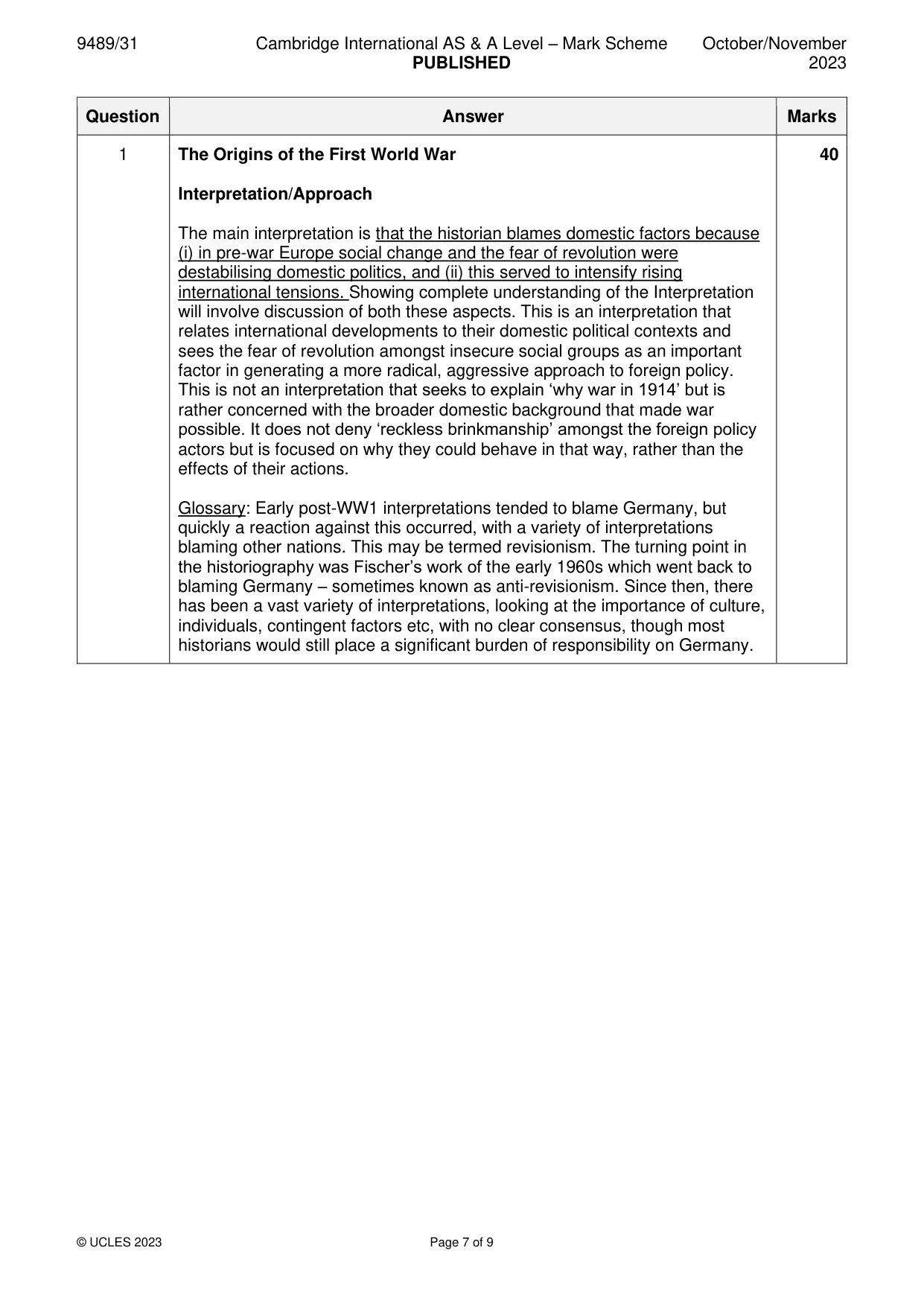 Mark scheme, page 7 of 9