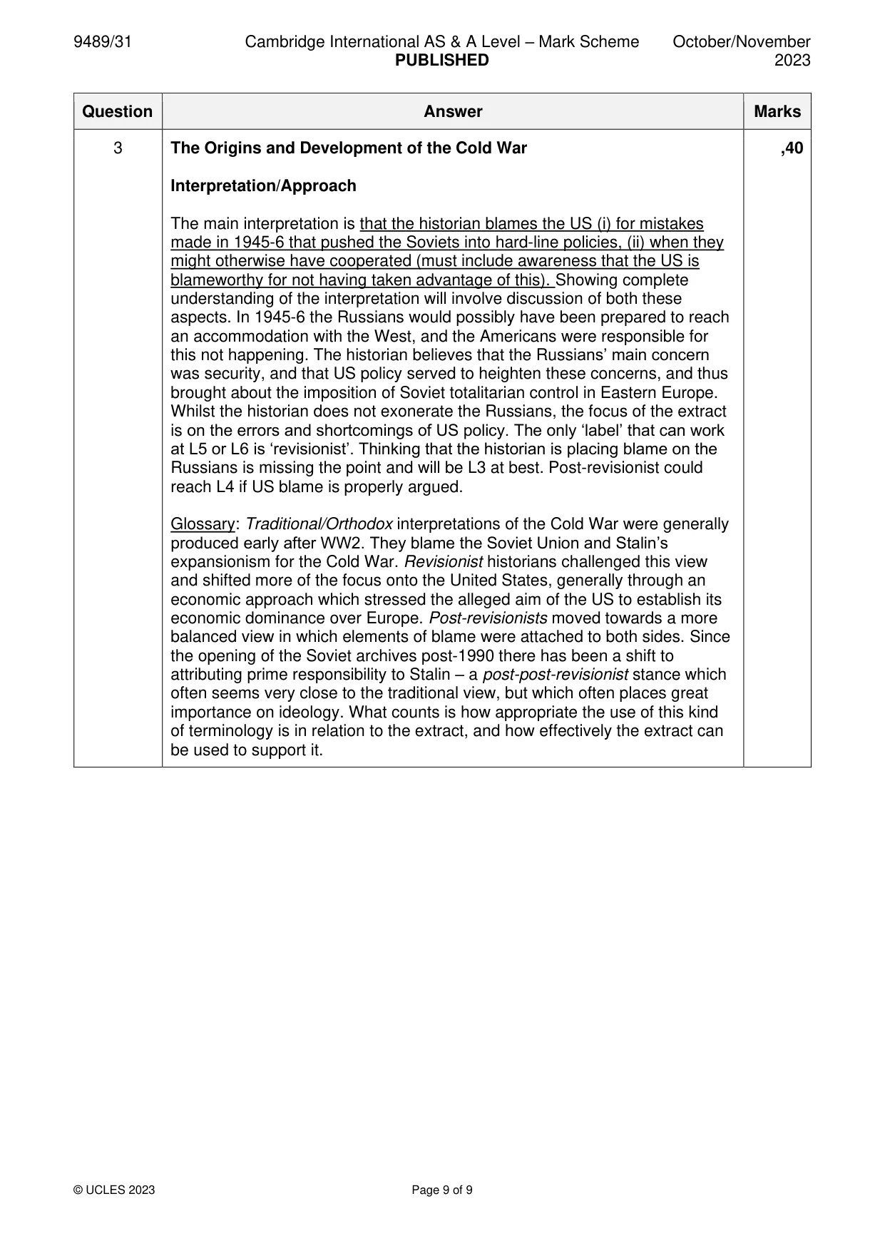 Mark scheme, page 9 of 9