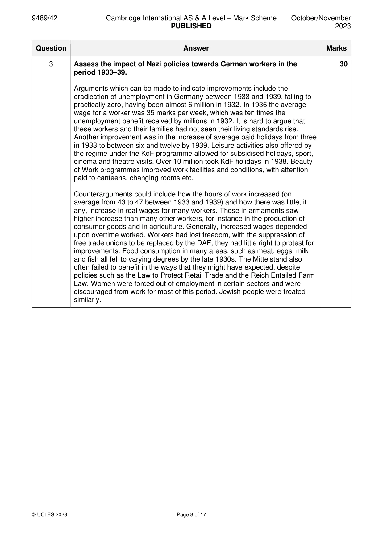 Mark scheme, page 8 of 17