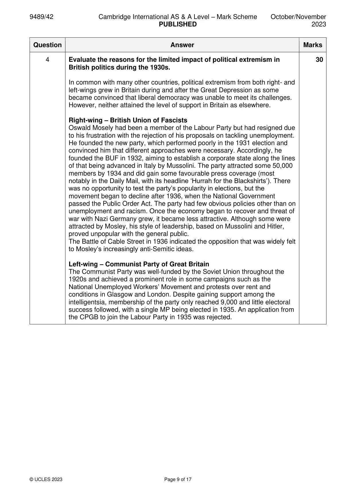 Mark scheme, page 9 of 17