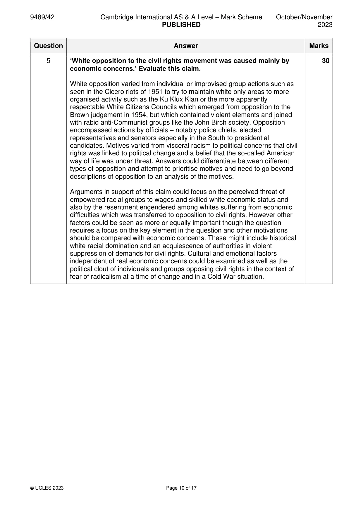 Mark scheme, page 10 of 17