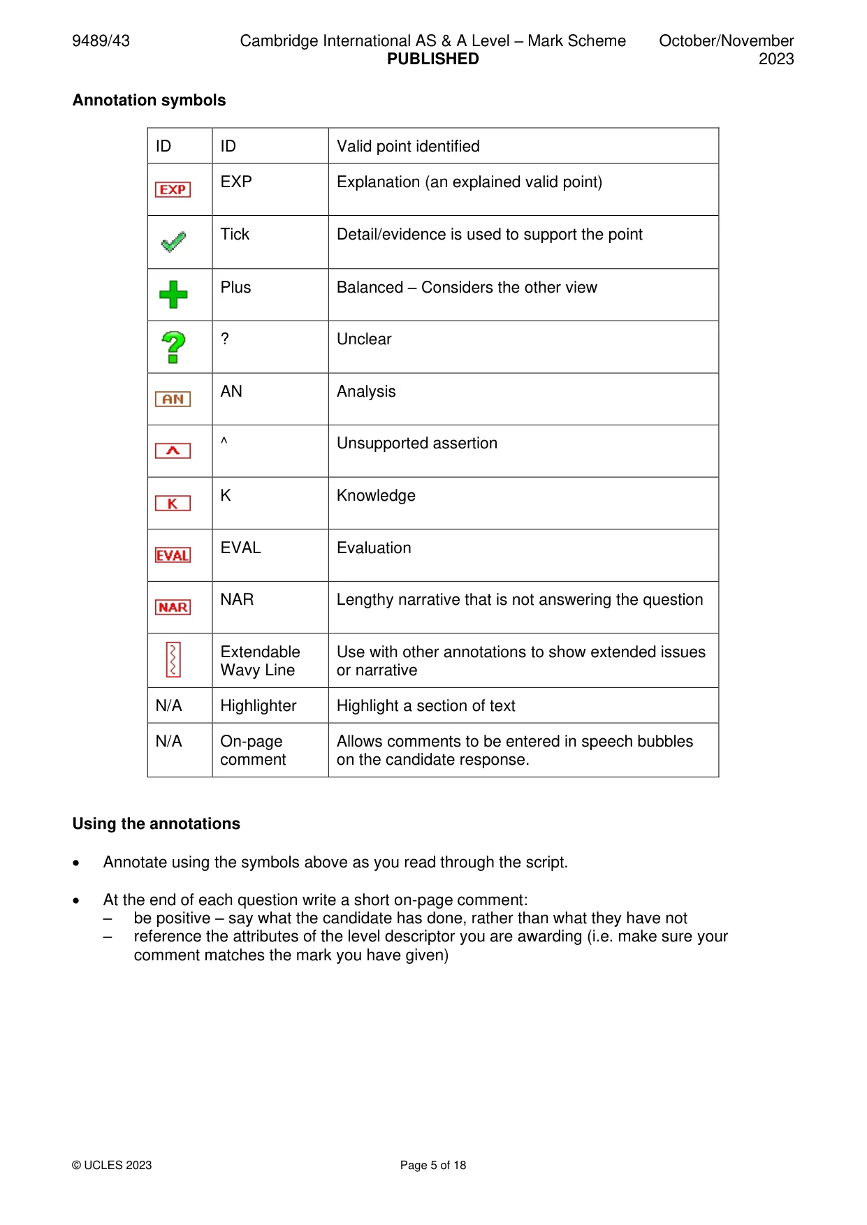 Mark scheme, page 5 of 18