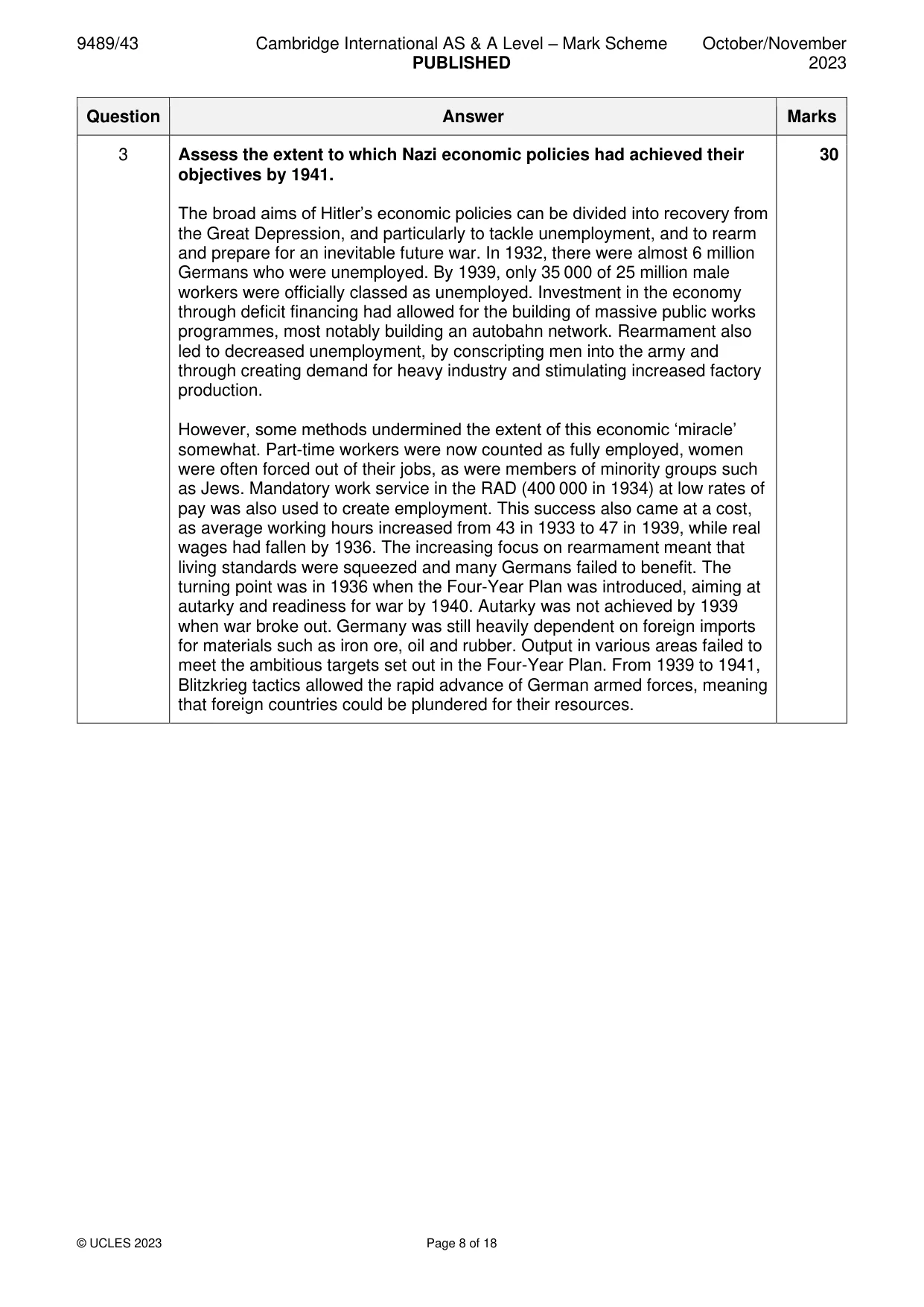 Mark scheme, page 8 of 18