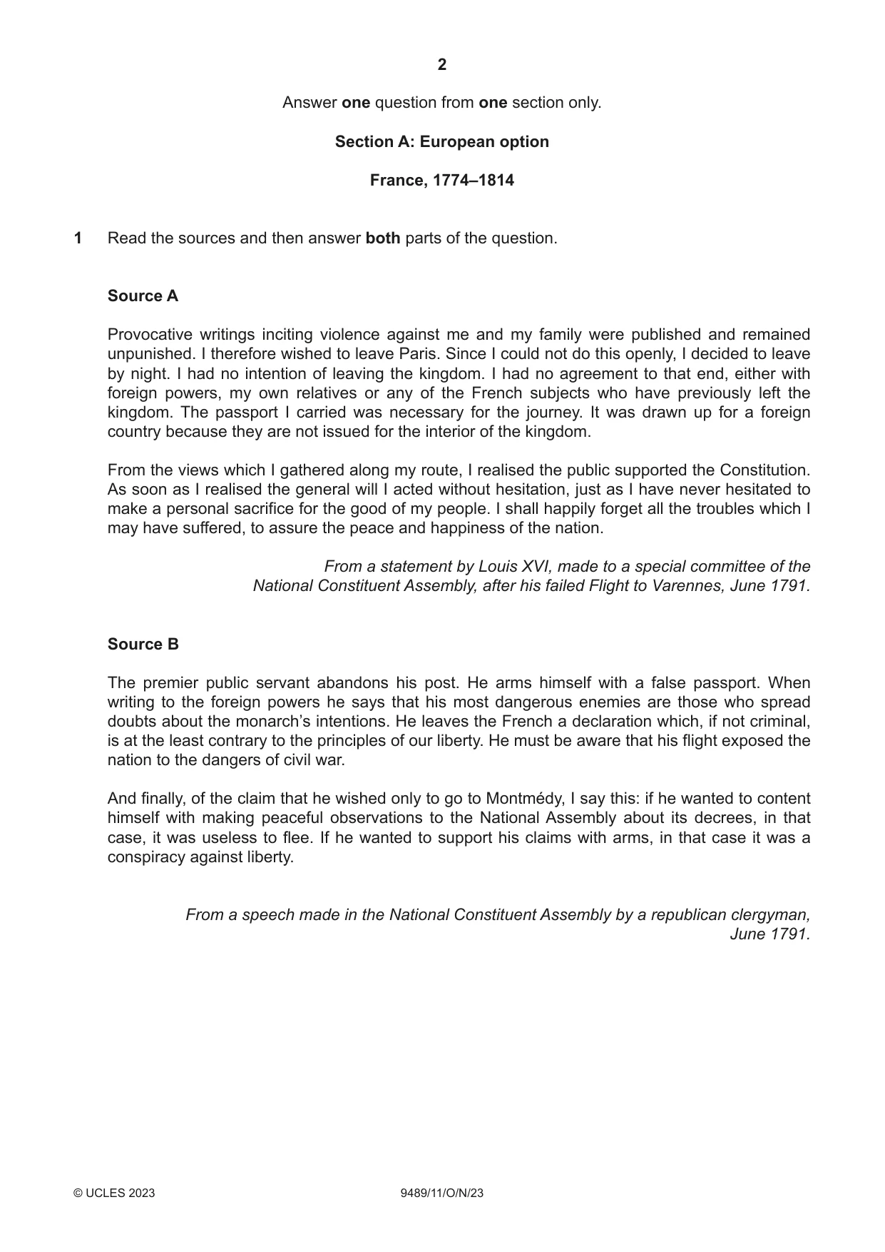 Cambridge A Level History 9489 2023 Oct/Nov Paper 1 · Variant 1 question paper, page 2 of 8